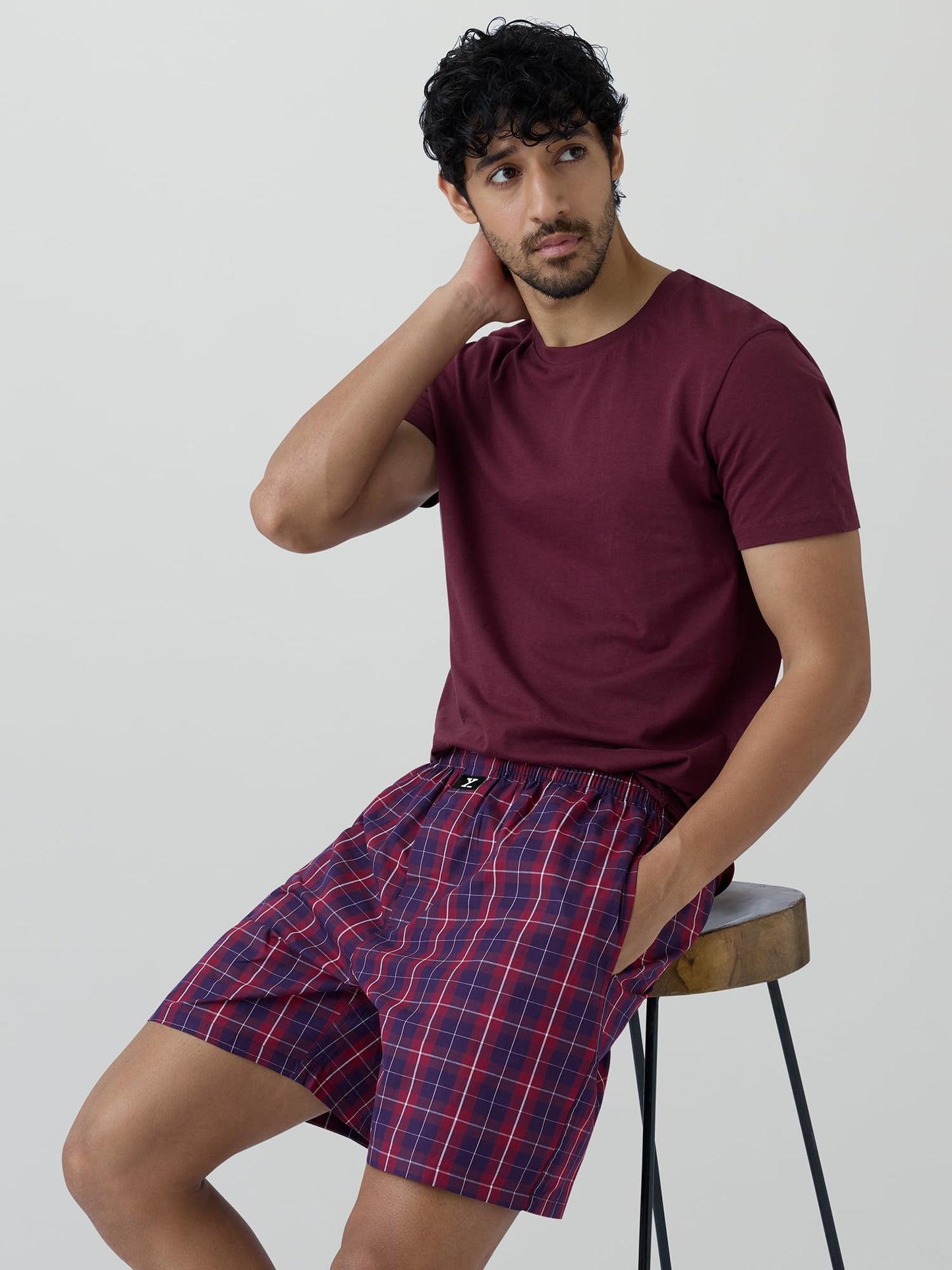 XYXX Mens Super Combed Cotton Checkmate Boxer Shorts Elasticated Waist, Drawstring | Loungewear for Men Pack of 2 (S; Multi Blu