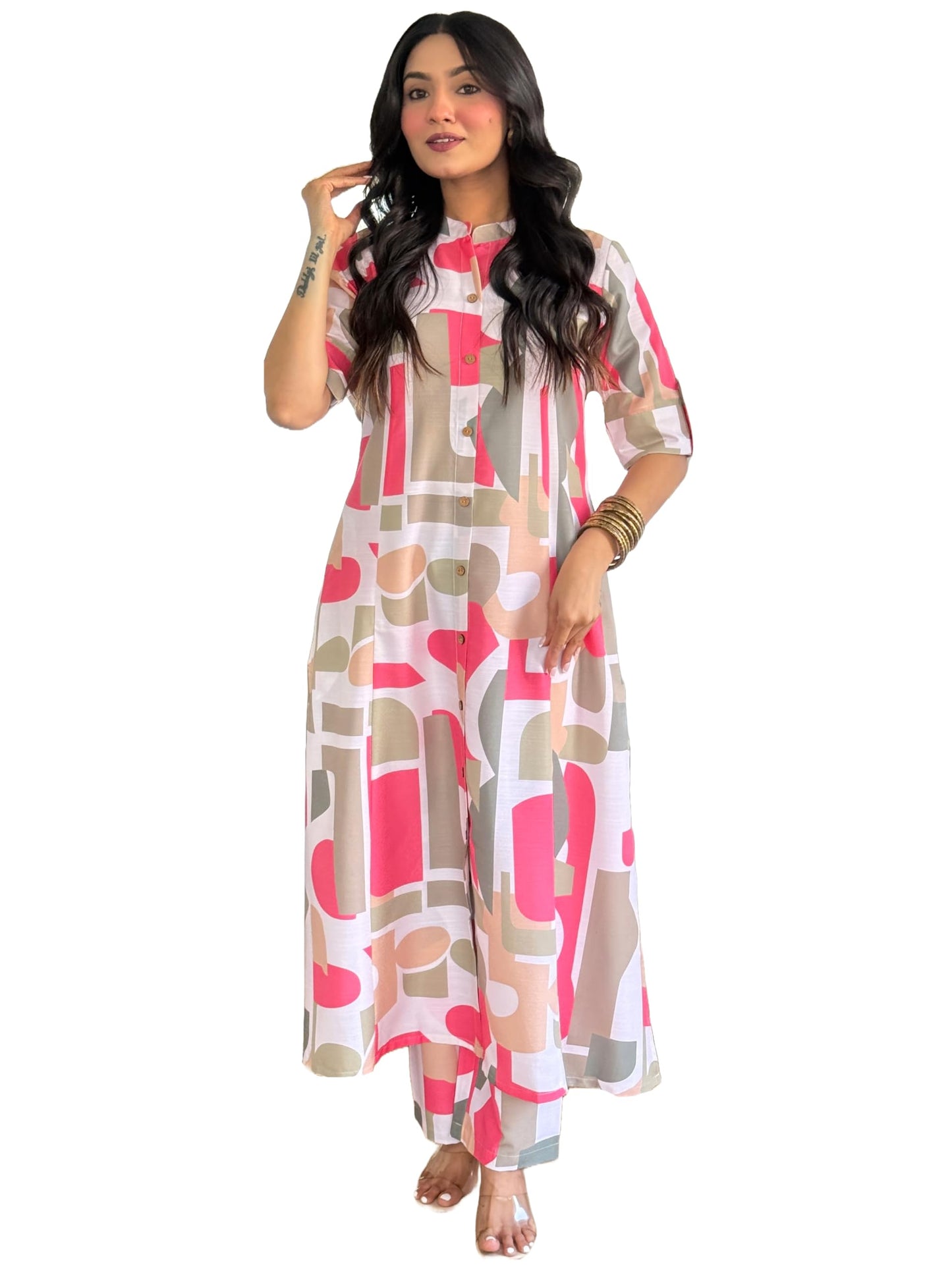 ANNI DESIGNER Women s Printed Rayon Viscose Kurta with Pants, Multicolored, L