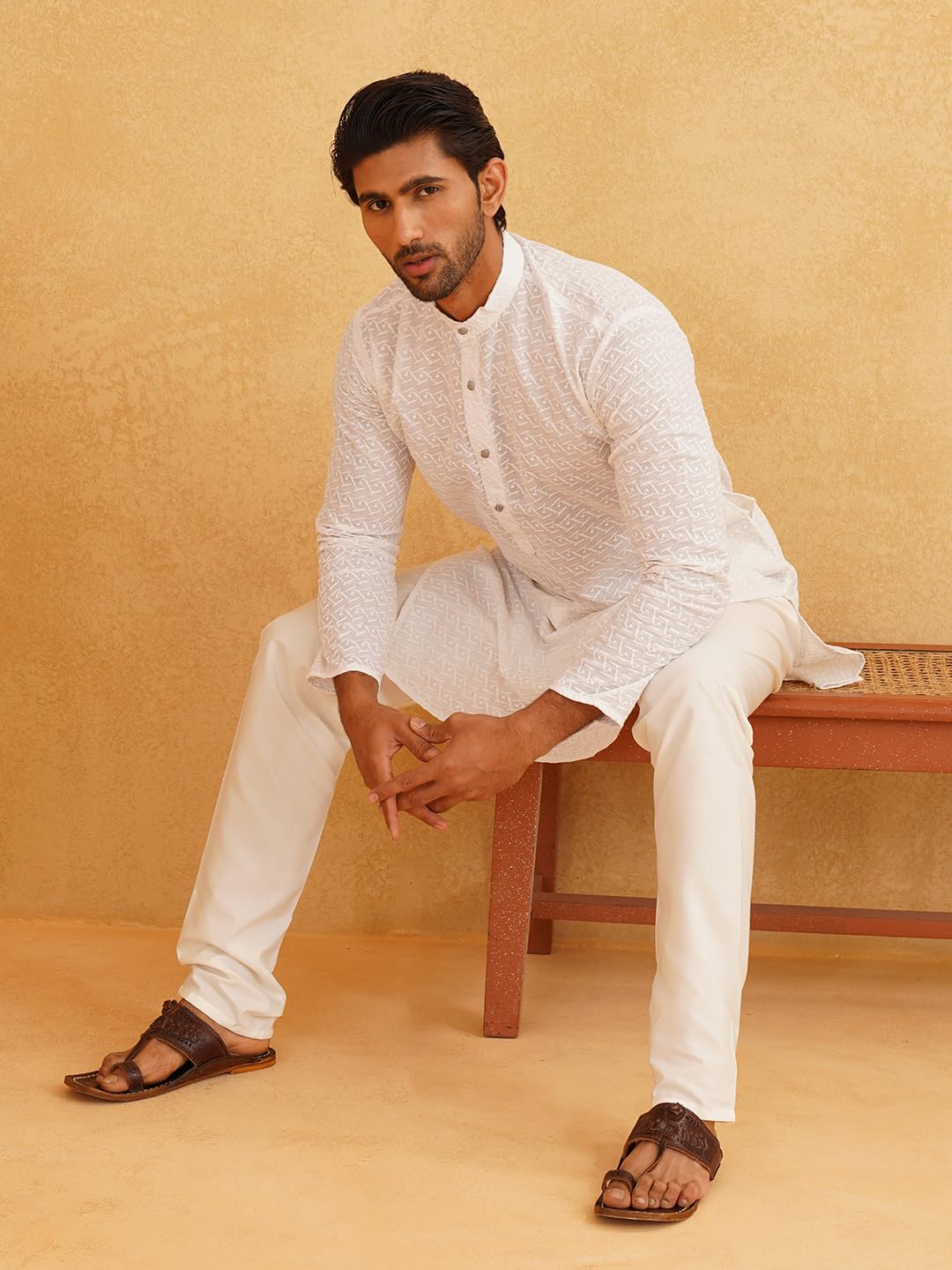 SOJANYA Ethnic Motifs Embroidered Thread Work Pure Cotton Straight Kurta With Churidar