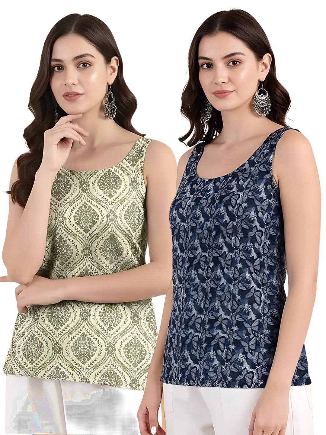 Pinkmint Women Kurti Tops | Sleeveless Printed Kurti for Women | Cotton Blend Short Kurta Tops | Casual, Office Wear, College &