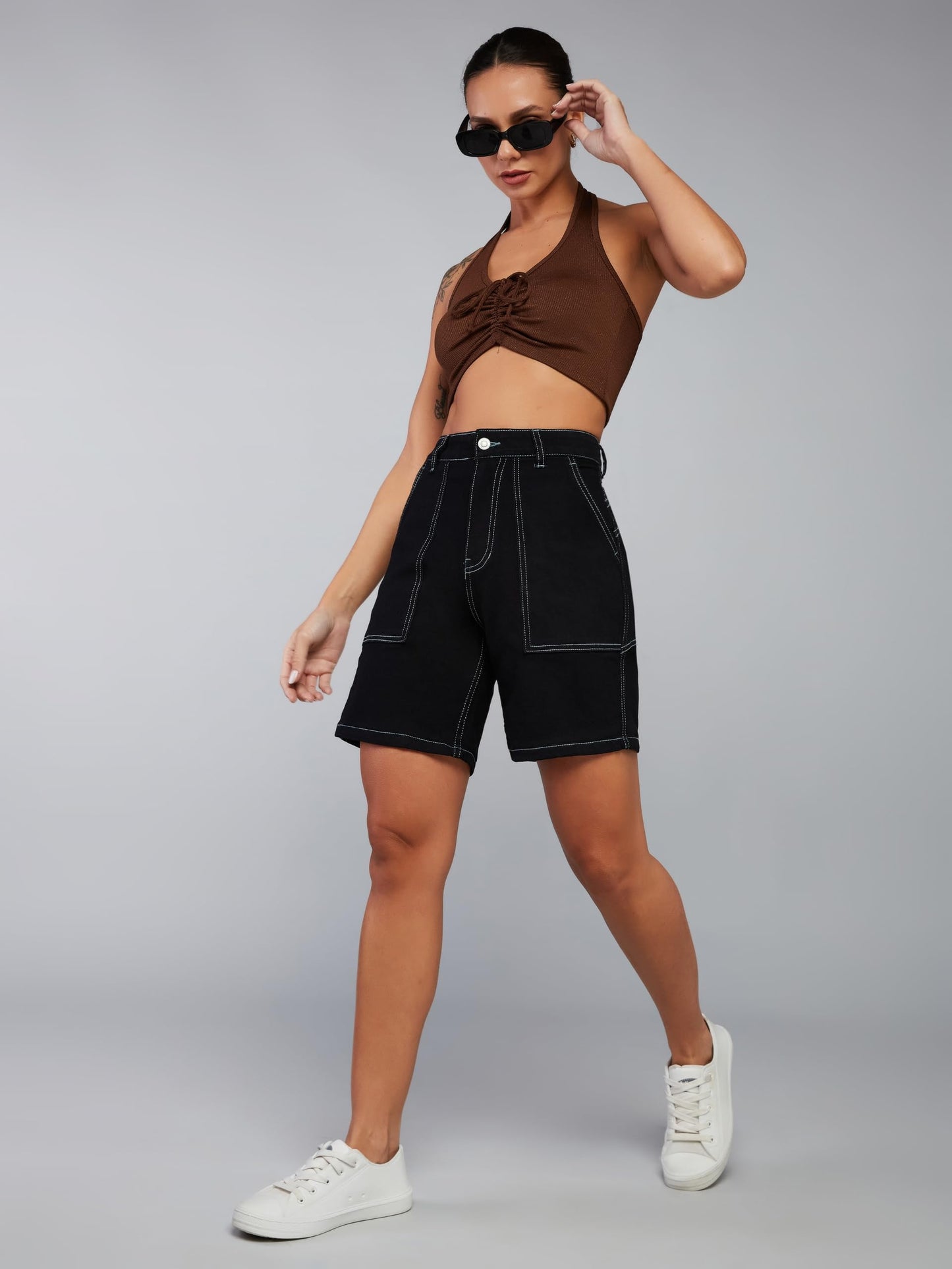 Dolce Crudo Swing Swagger Denim Shorts Black