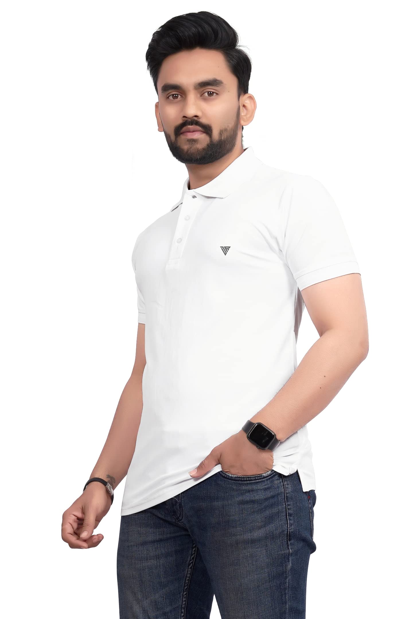 More & More MenS Solid Regular Fit Polo White