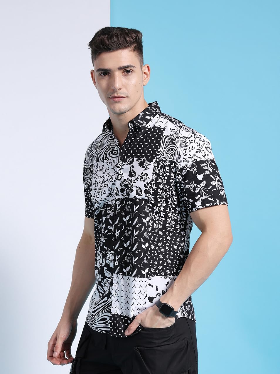 The Indian Garage Co Mens Slim Fit Shirt (1023-SHPPPR-02-01_Black