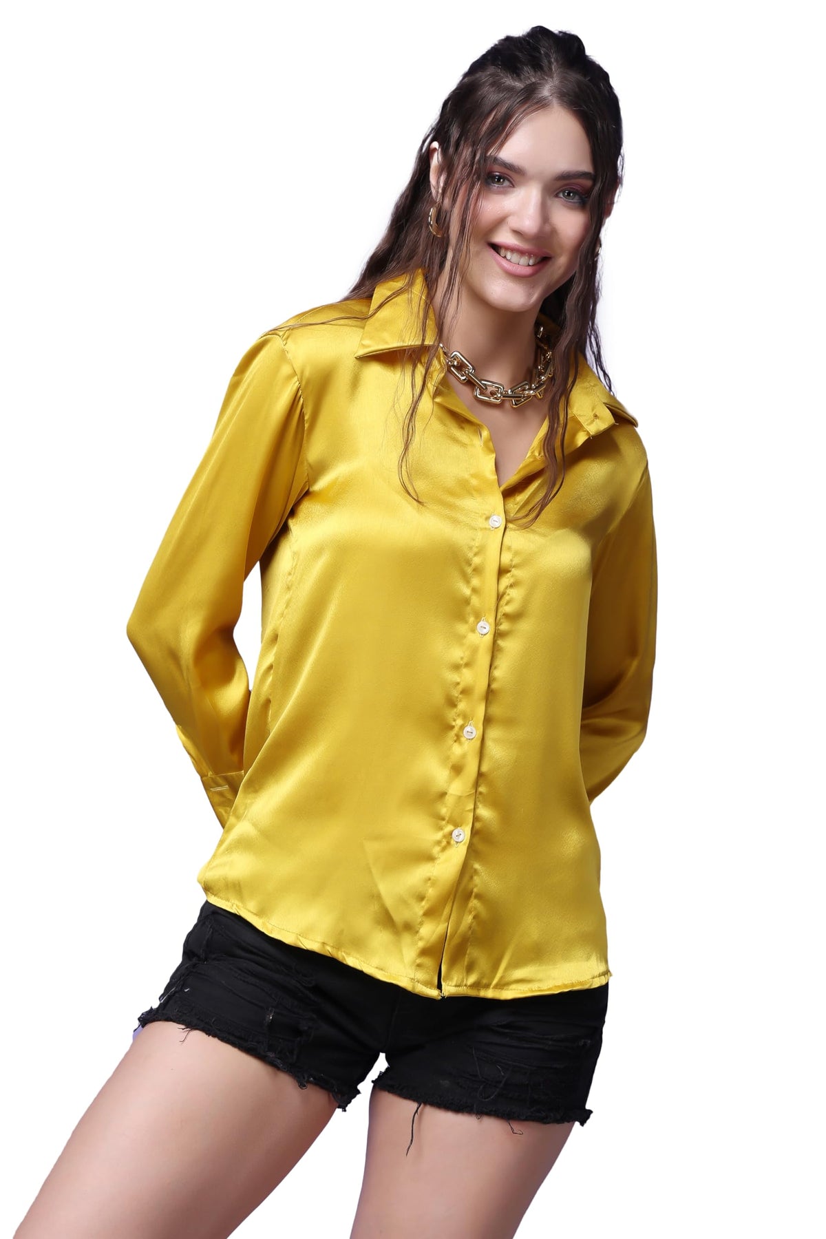 POPWINGS Satin Shirts for Women | Stylish Western | Regular Fit, Full-Sleeves, Casual & Semi-Formal