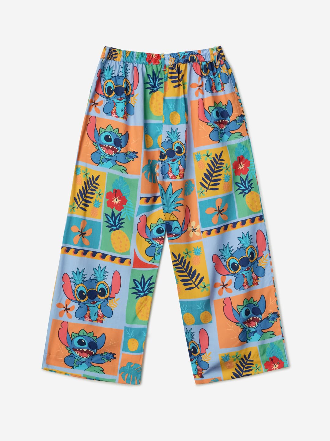 The Souled Store Lilo & Stitch: Pineapple Girls Buttoned Multicolour All Over Printed Straight Fit Cotton Pants (2-8 Yrs)