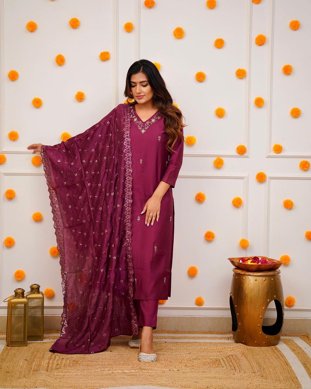 Acinos Stunning Printed Viscose Fabric Straight Kurta, Pant And Dupatta Set