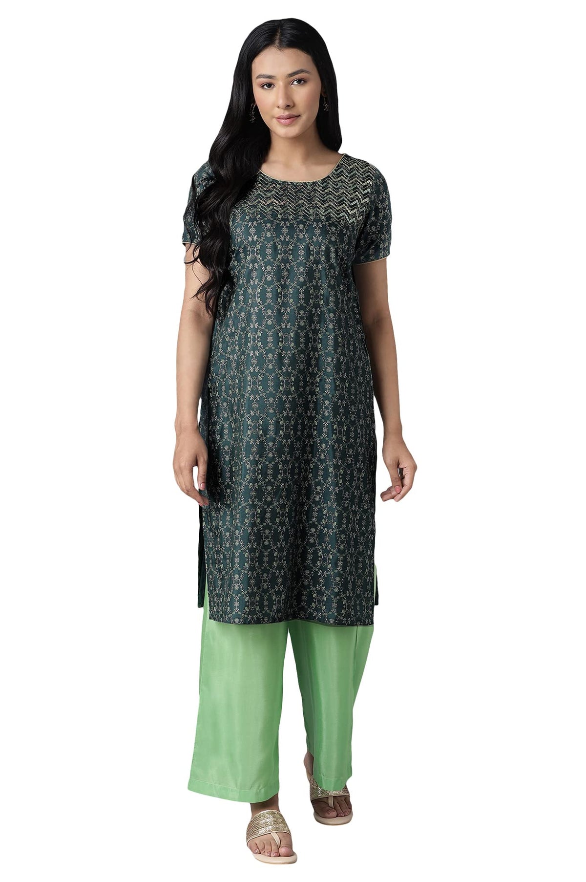 Aurelia Womens Polyester Printed Straight Kurta & Palazzo Set