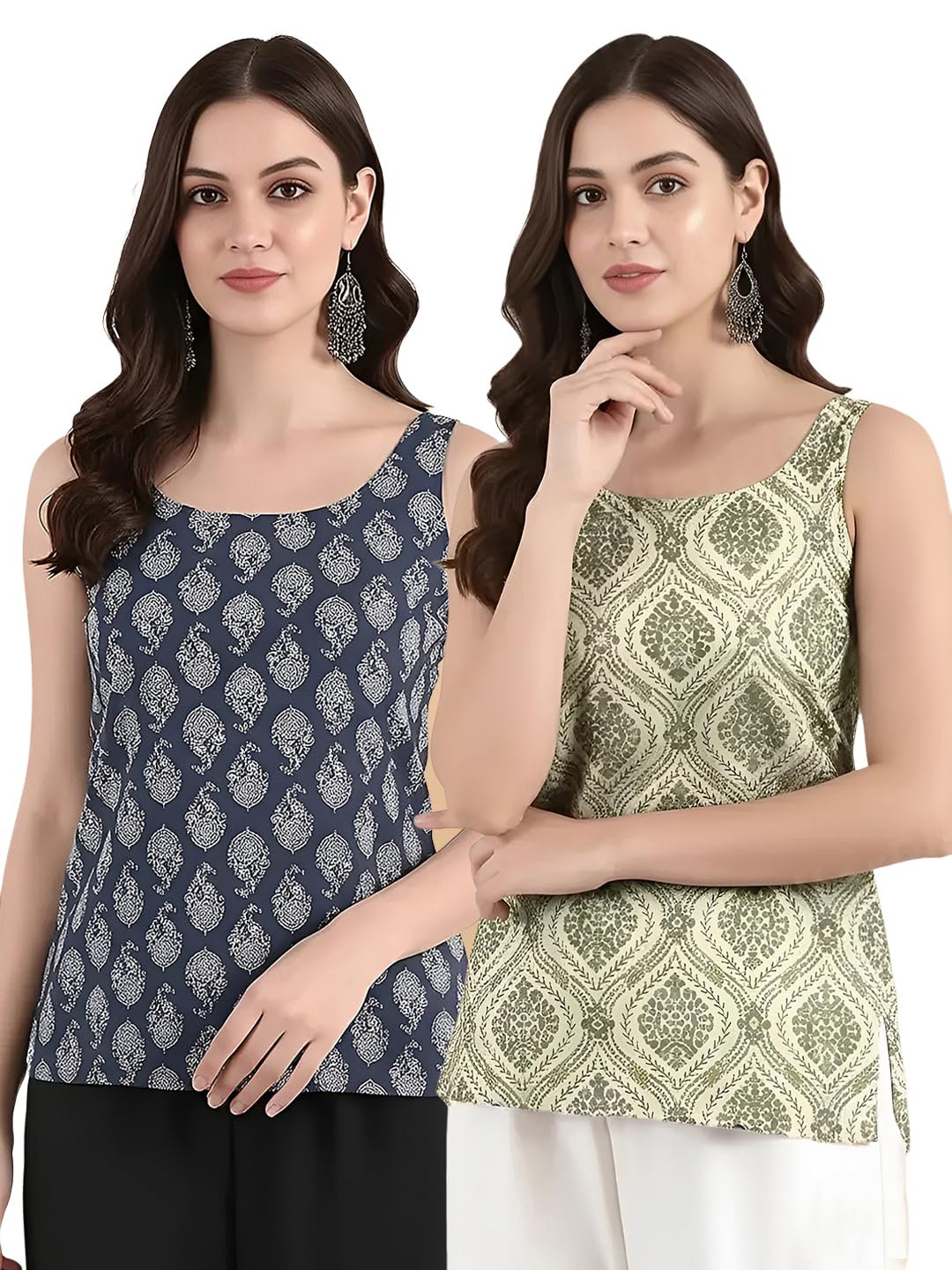 Pinkmint Women Kurti Tops | Sleeveless Printed Kurti for Women | Cotton Blend Short Kurta Tops | Casual, Office Wear, College &