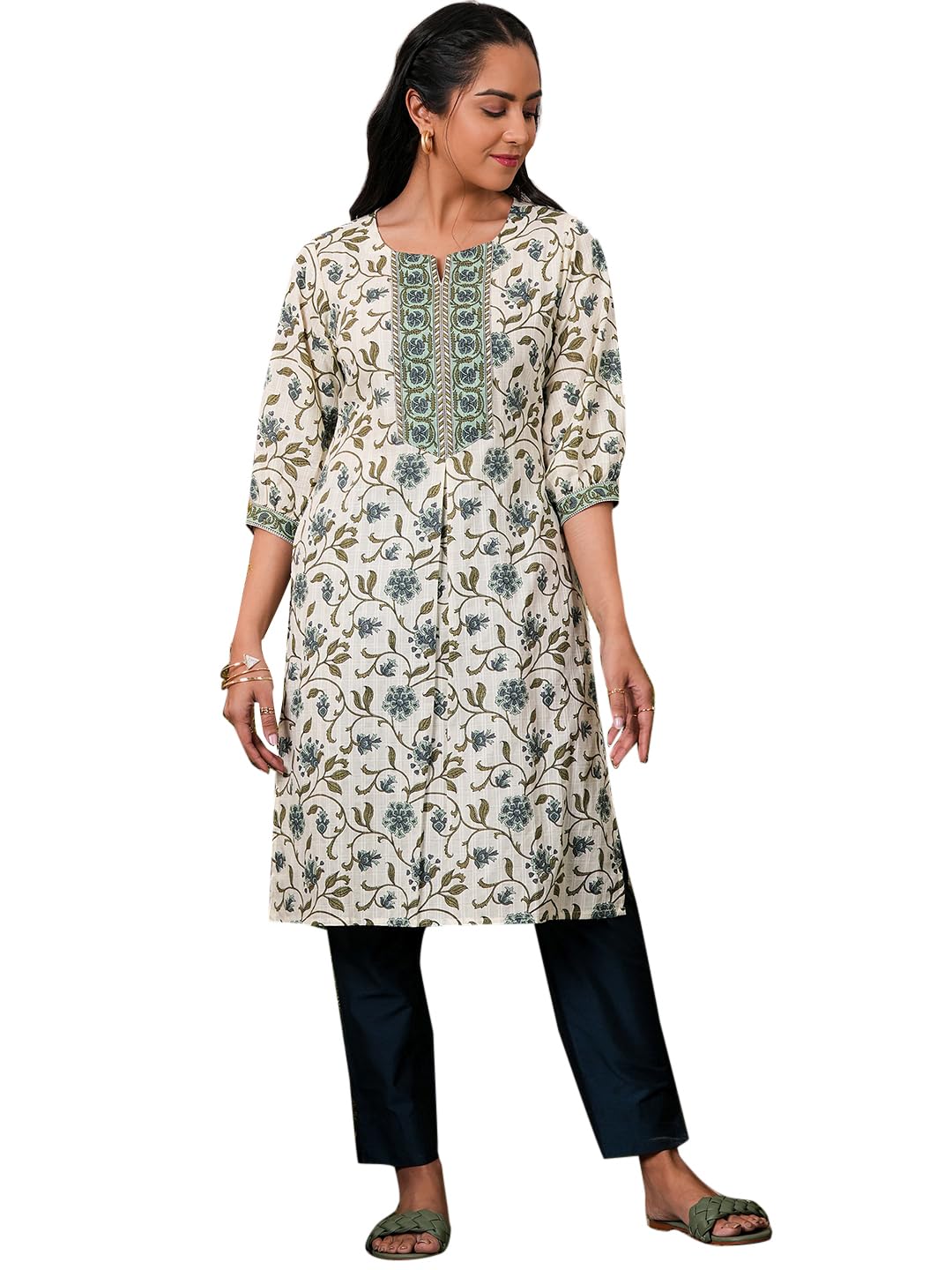 Libas WomenS Cotton Printed Straight Kurta (26945_Beige