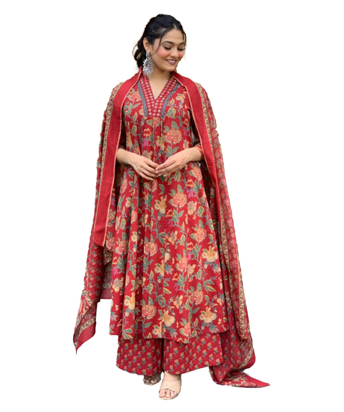 Lookmark WomenS Cotton Blend Floral Printed Kurta Plazzo Set With Dupatta Suitable For Every Indian Occasion (Az-Lm-Og-Ks2171 R