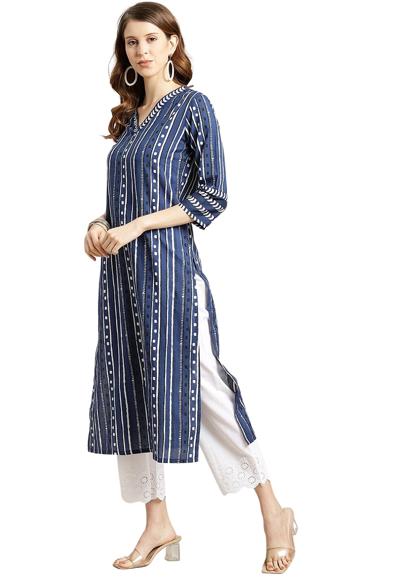 rytras Womens Cotton Printed Straight Kurti (Large) Blue