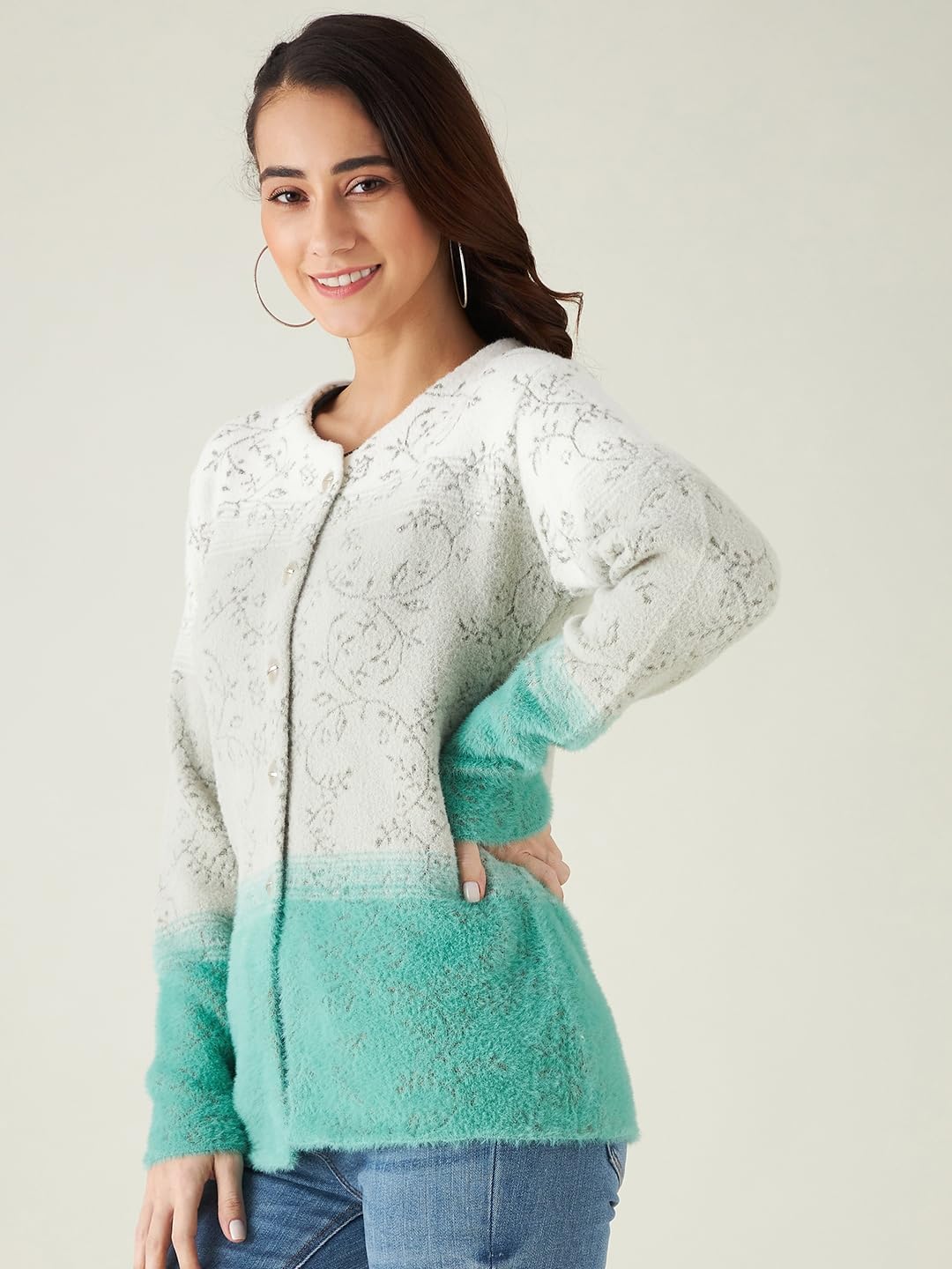 Modeve Women Embroidered Sea Green Ethnic Sweater For Winter||Winterwear||