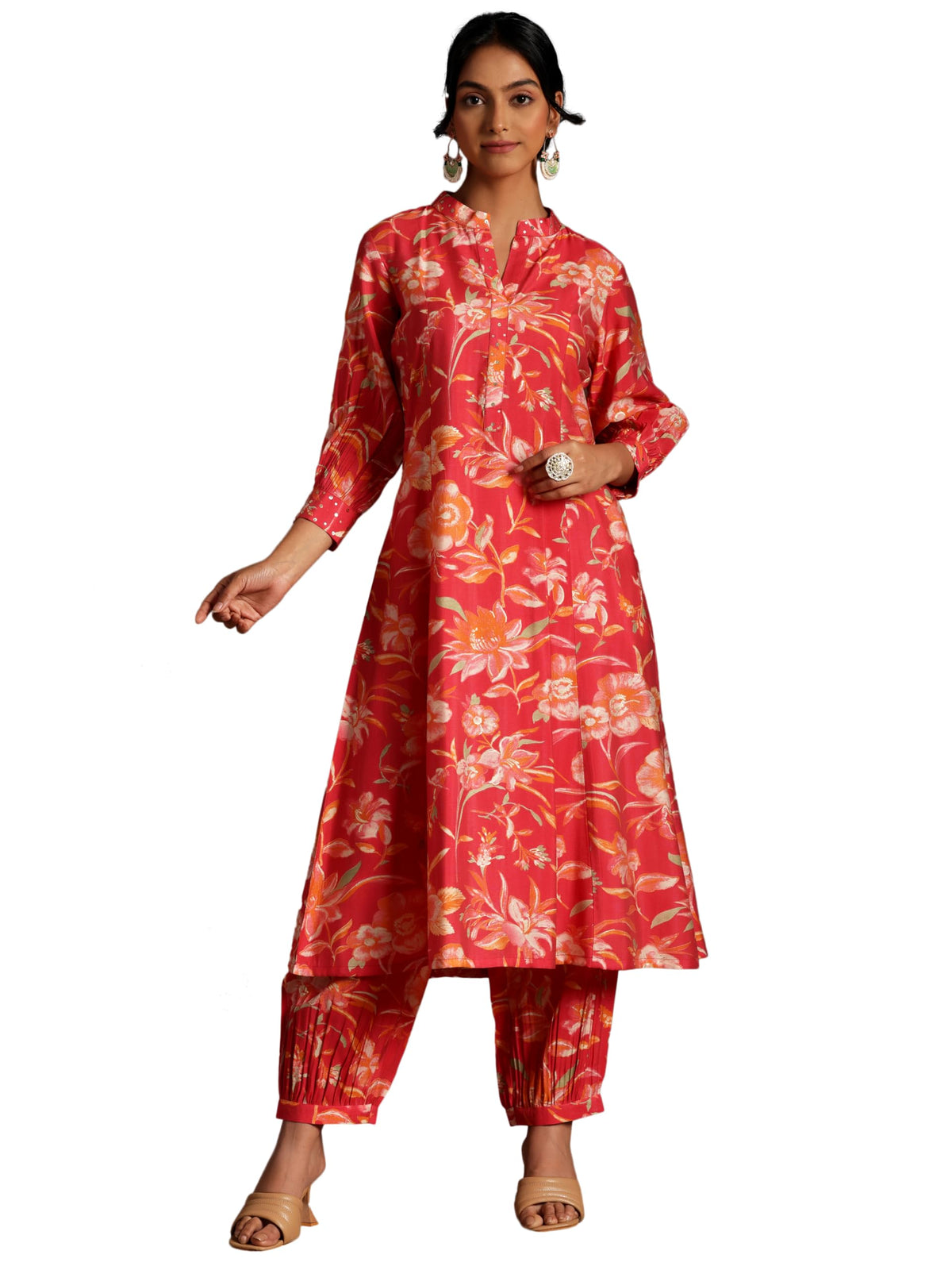 Libas WomenS Silk Blend Printed Co-Ords (35728_Coral