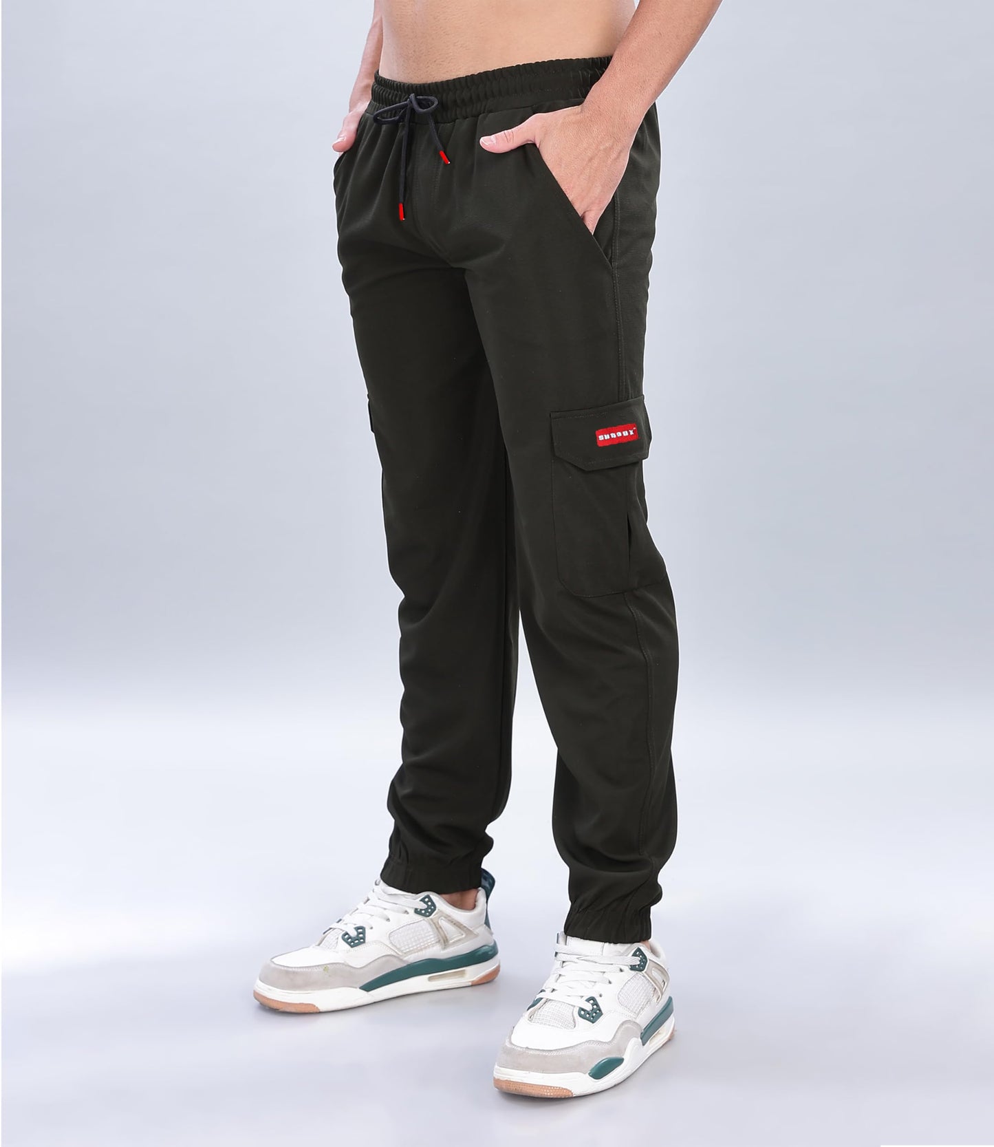 SHODOX Mens Casual Regular Fit Cargo Trackpant with Drawstring, Elastic Bottom with Side Pockets (Pack of 1) Black