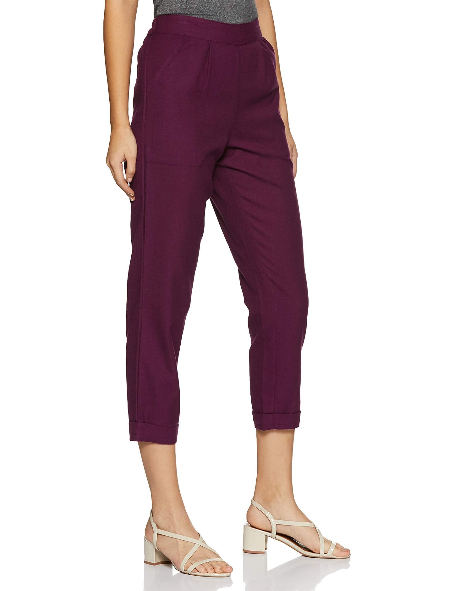 Digital Shopee Women Regular Fit Elastic Waist Full Length Cotton Formal Trouser For Casual Wear, Office Wear Purple