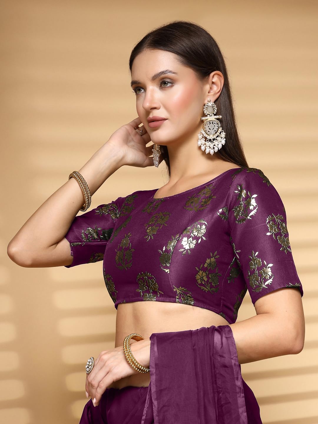 OOMPH! Readymade Blouse for Women, Brocade, Boat Neck, rbbl646