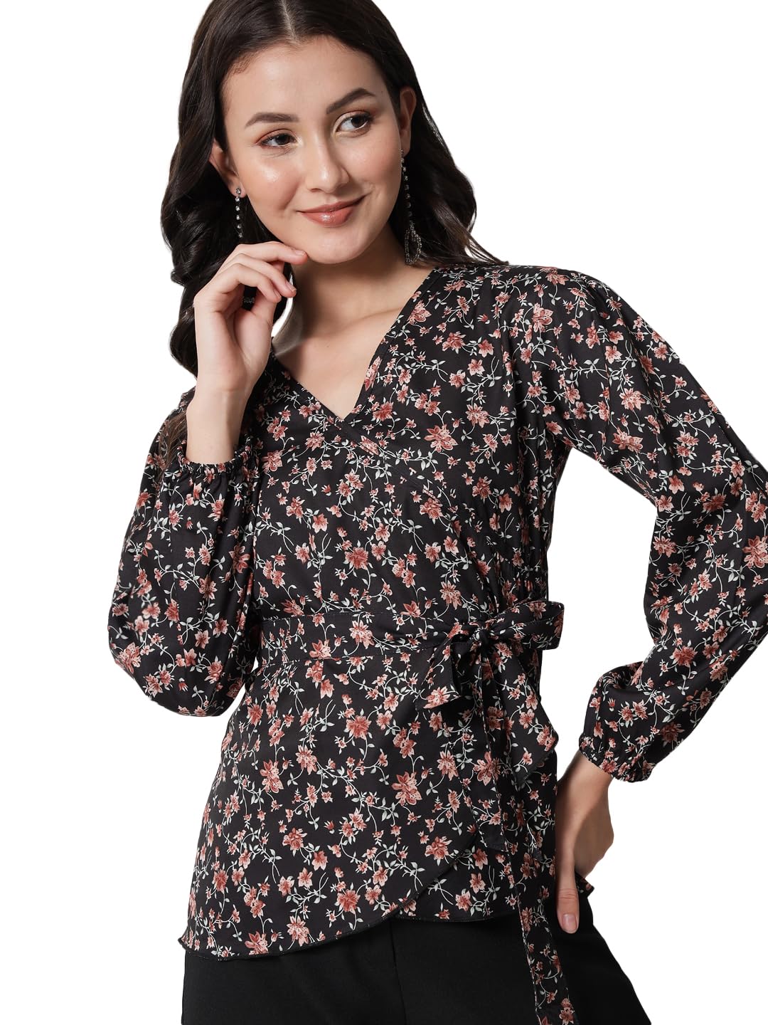 Kotty WomenS Casual Balloon Sleeve Floral Print Multicolor Top