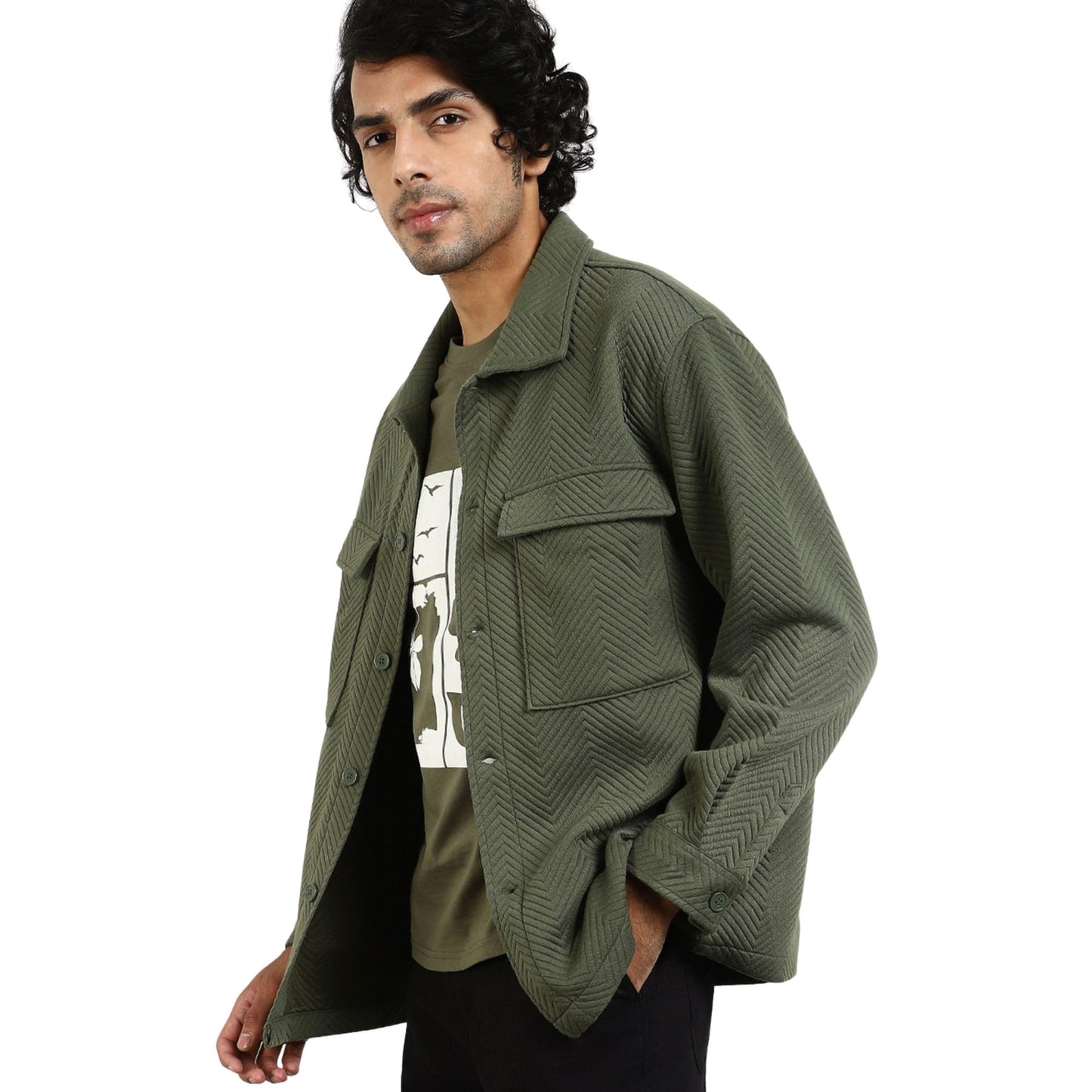 Nobero MenS A-Line Coat (1M-Twjk-R0006_Olive Green