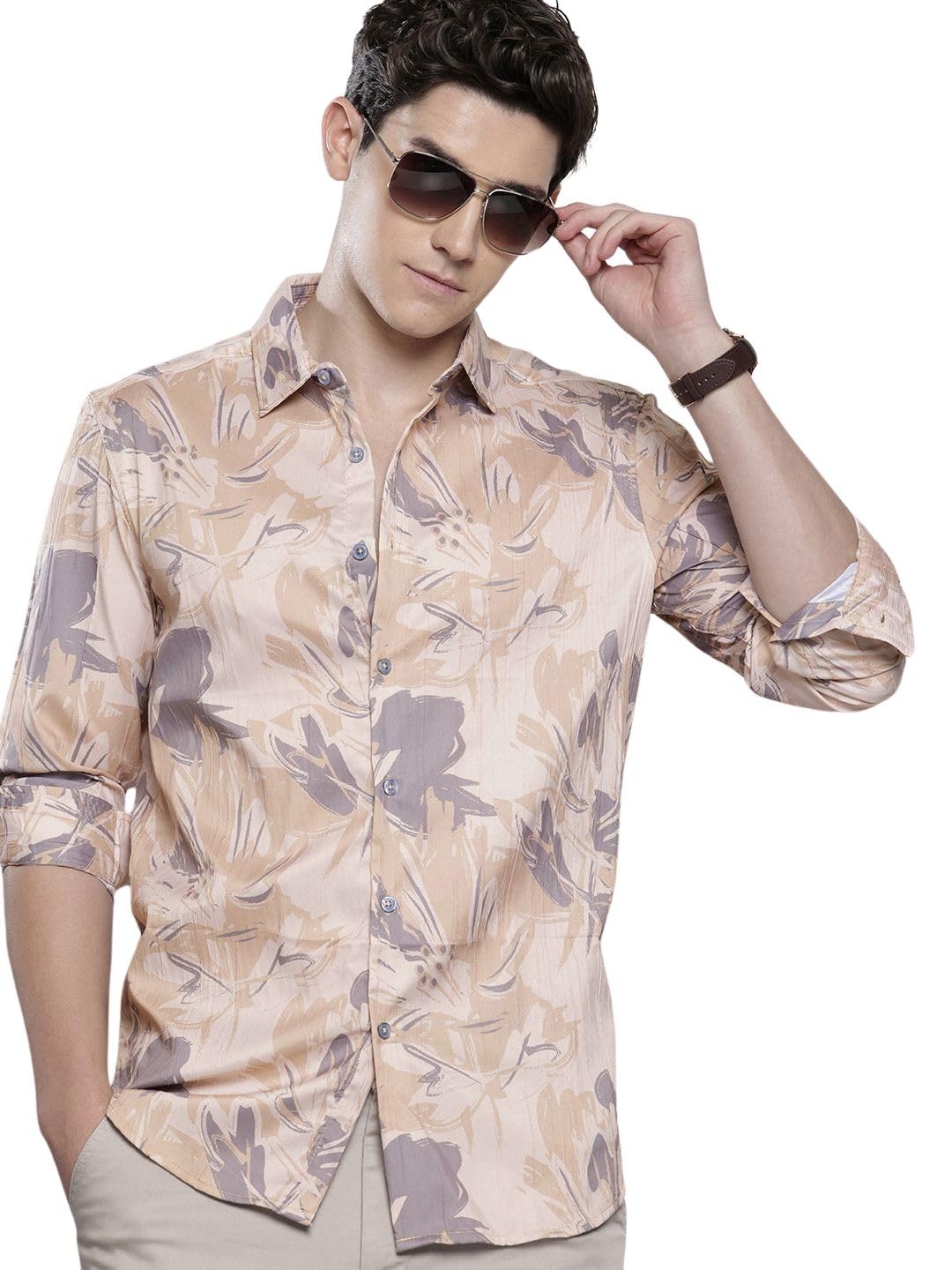 The Indian Garage Co Mens Slim Fit Abstract Print Long Sleeves Party Shirt