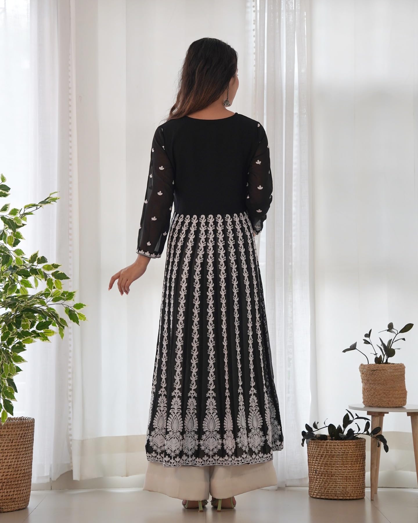 GoSriKi Women's Georgette Chikankari Embroidered Anarkali Kurta