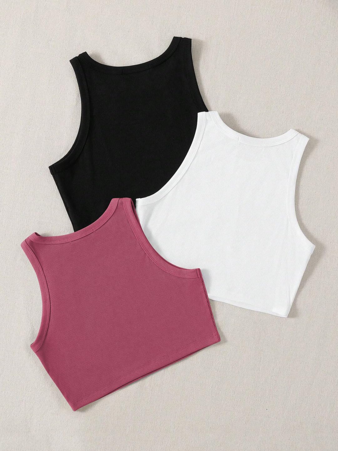 Toochki Tops for Woman | Spandex Top | Crop | Short | for Jeans | Sleeveless | Western | Stretchable | Pack of Three | Black-Whi