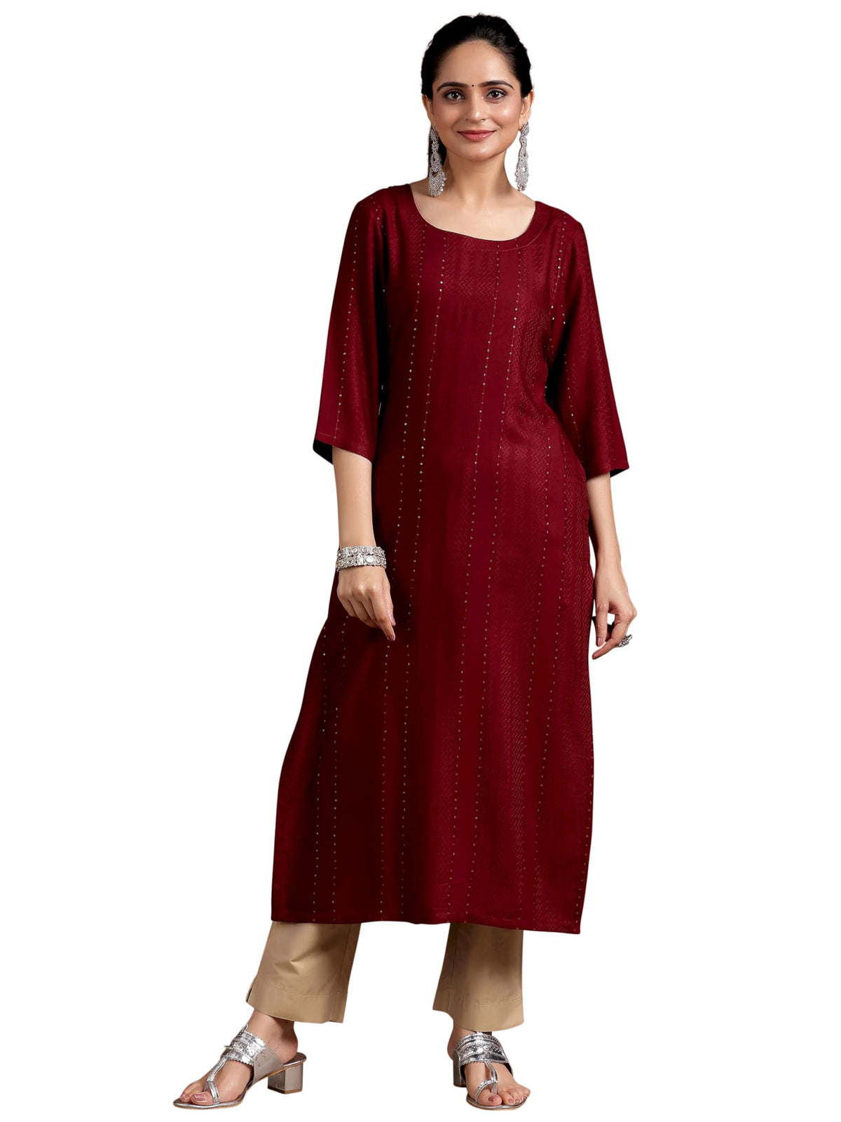 Libas WomenS Viscose Rayon Embellished Straight Kurta (29238O0R Red