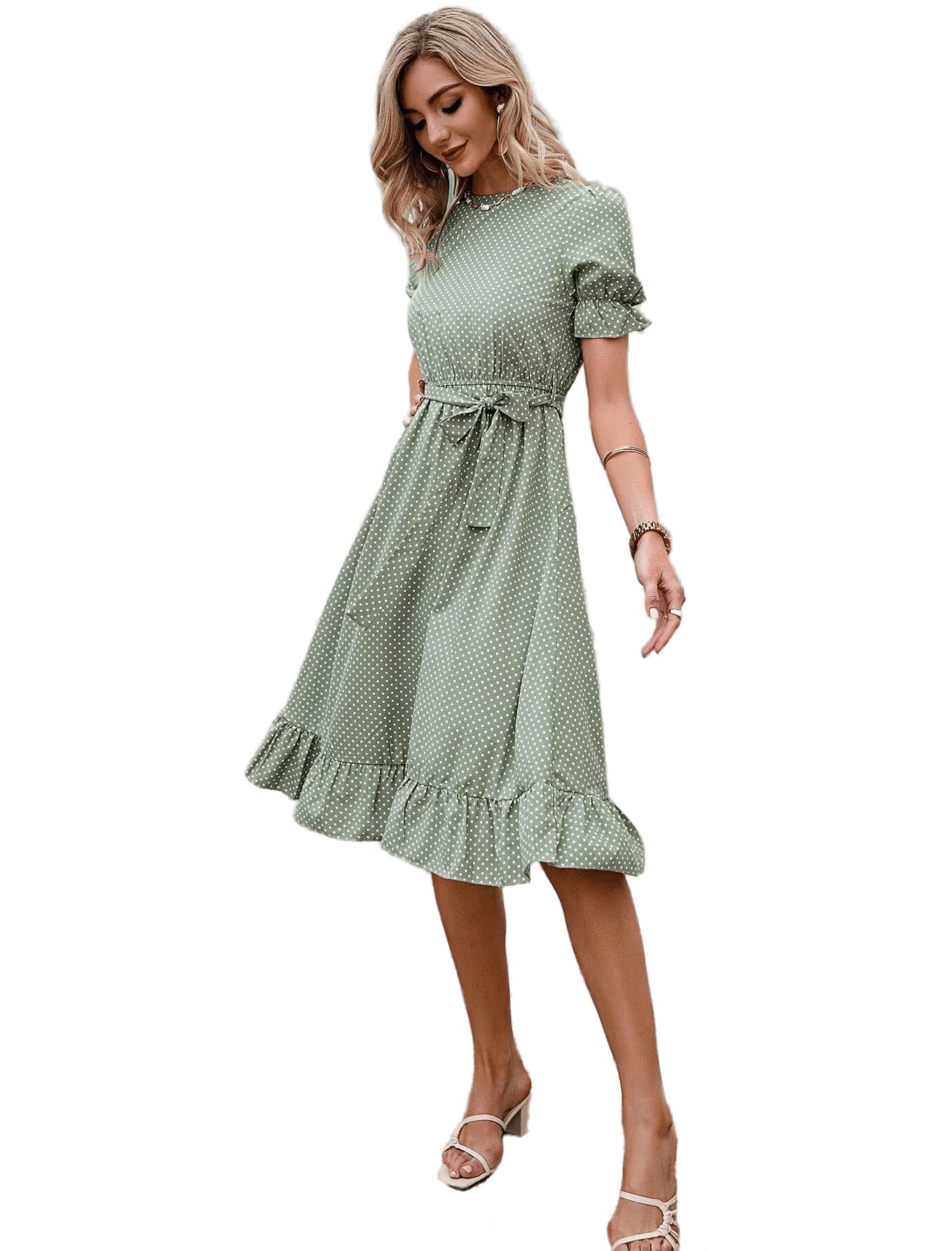 Tagas Women Knee Length Dress (Green_Xs)