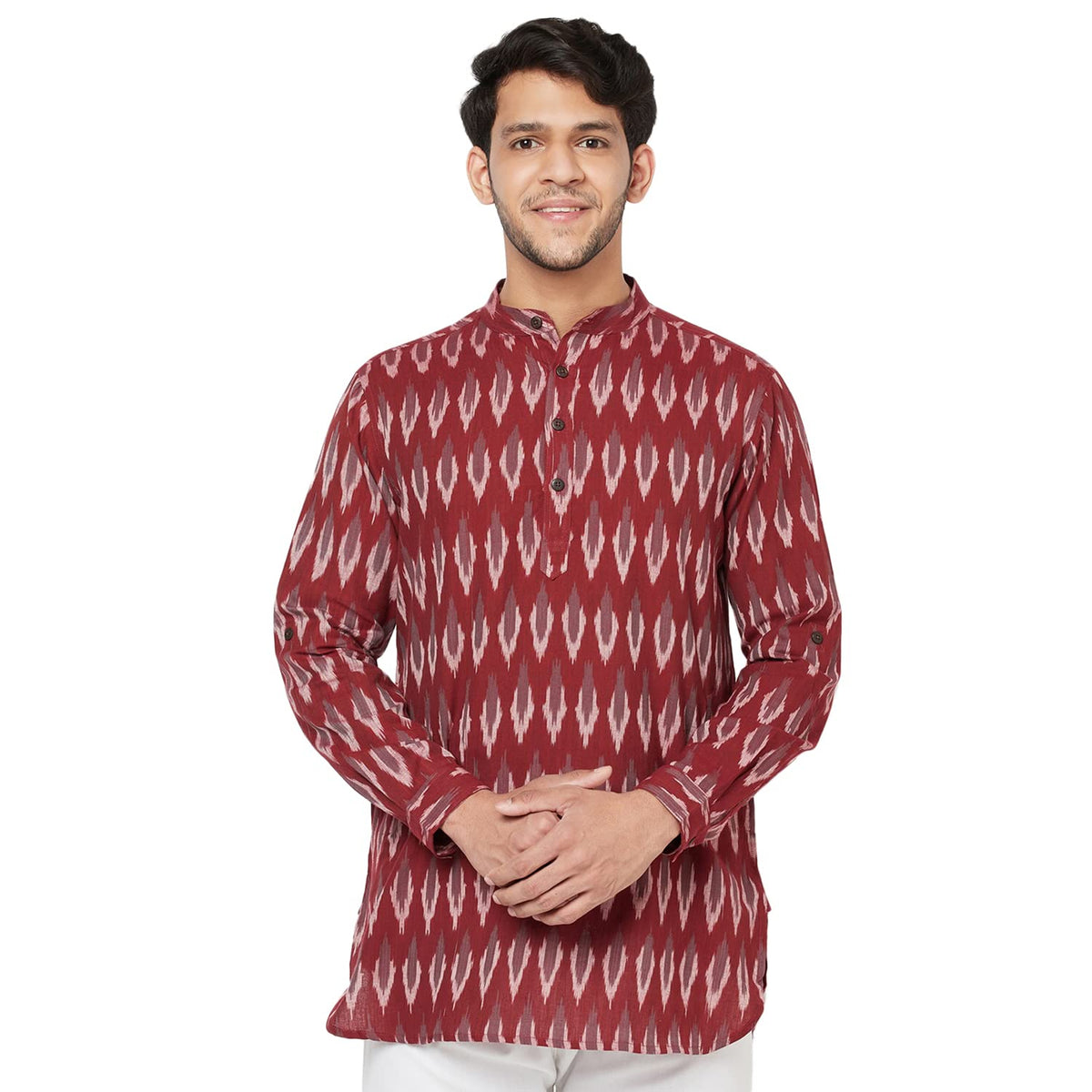 Fabindia Men Ikat Slim Fit Short Kurta Cotton_M Violet
