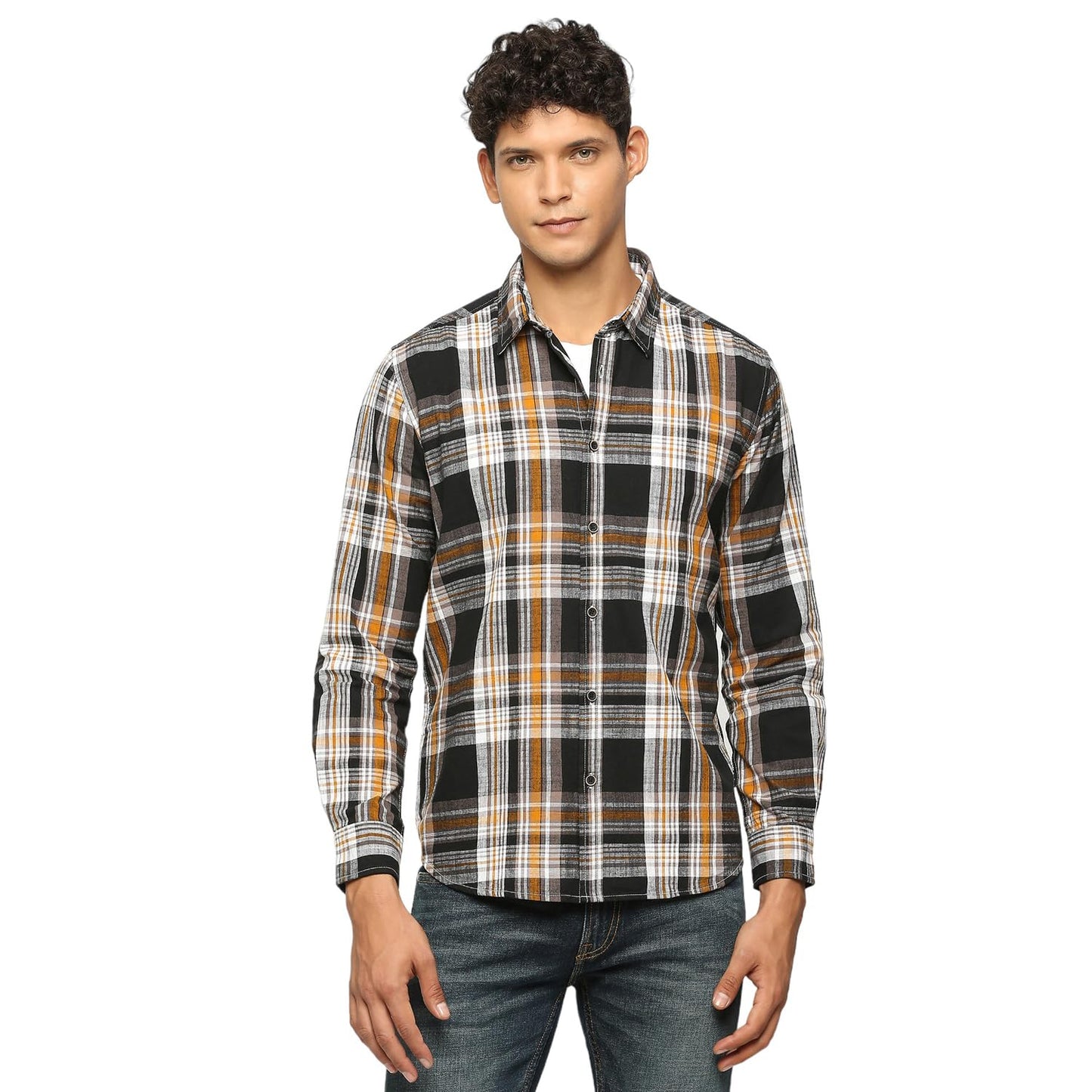 Pepe Jeans MenS Cotton Checkered Regular Fit Shirt (Pm308368_Black, Large