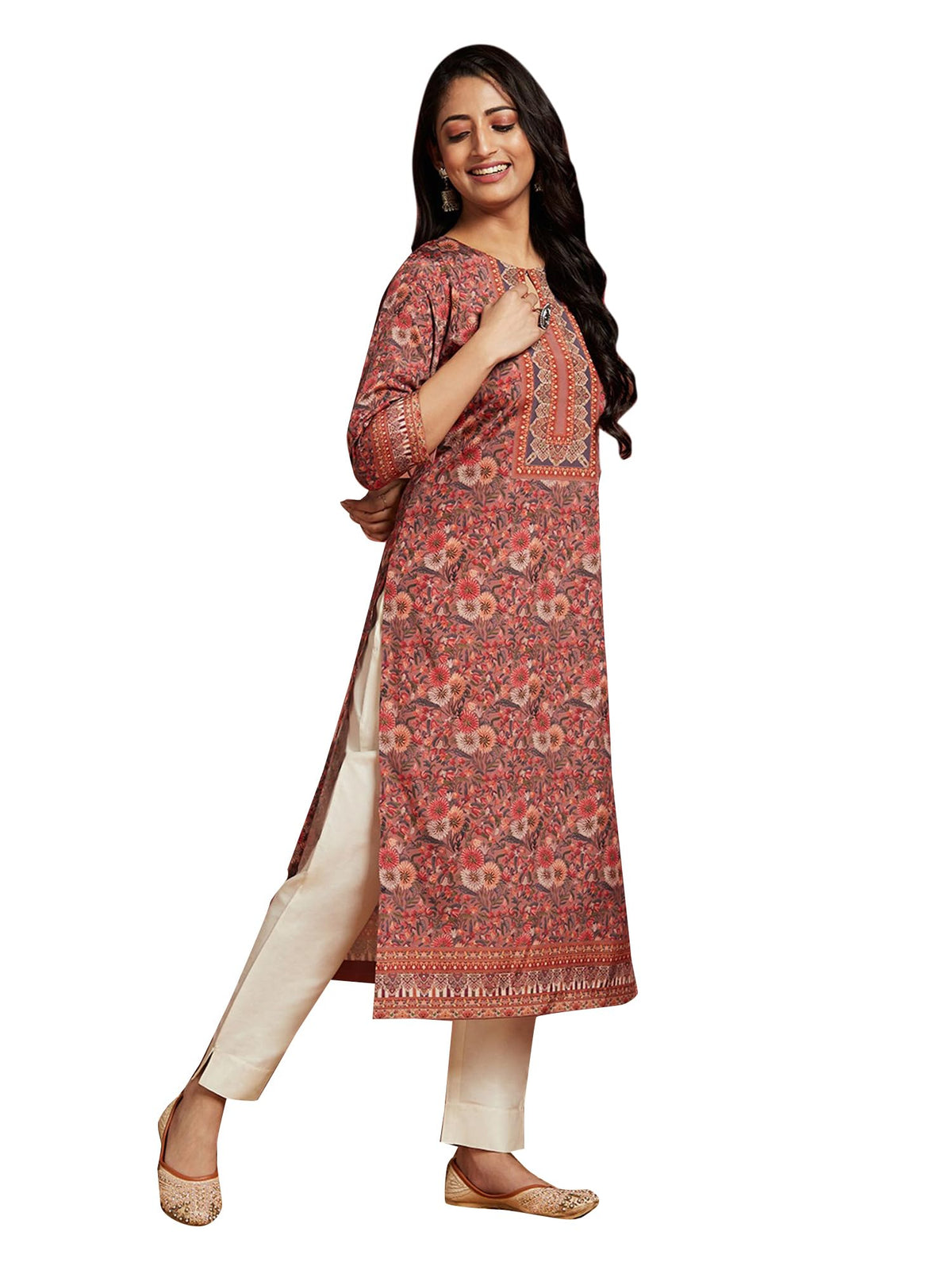 Libas Womens Crepe Printed Straight Kurta (26563_Multicoloured