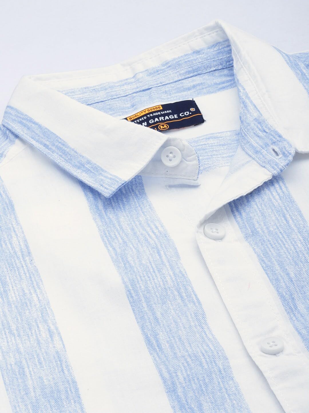 The Indian Garage Co Mens Blue Cotton Slim Fit Full Sleeve Striped Shirt