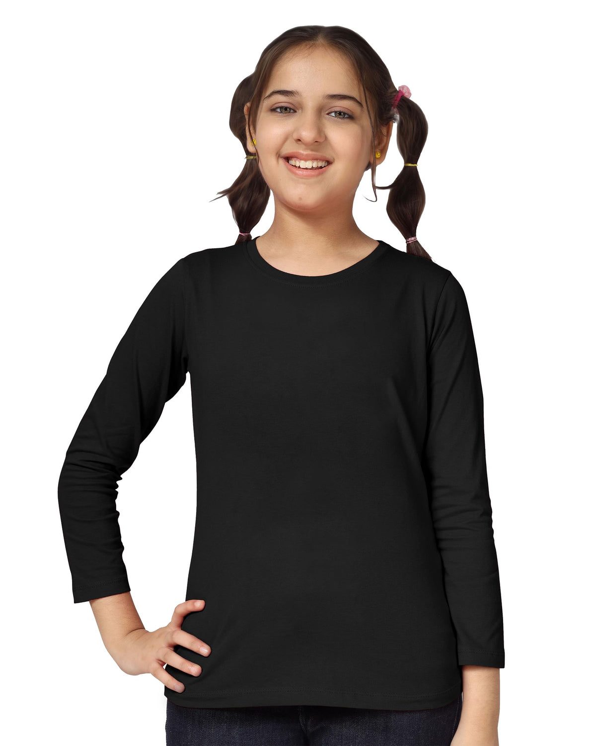 Kyda Kids Antibacterial GirlS Full Sleeve Cotton Solid T-Shirt (Pack Of 1) Black