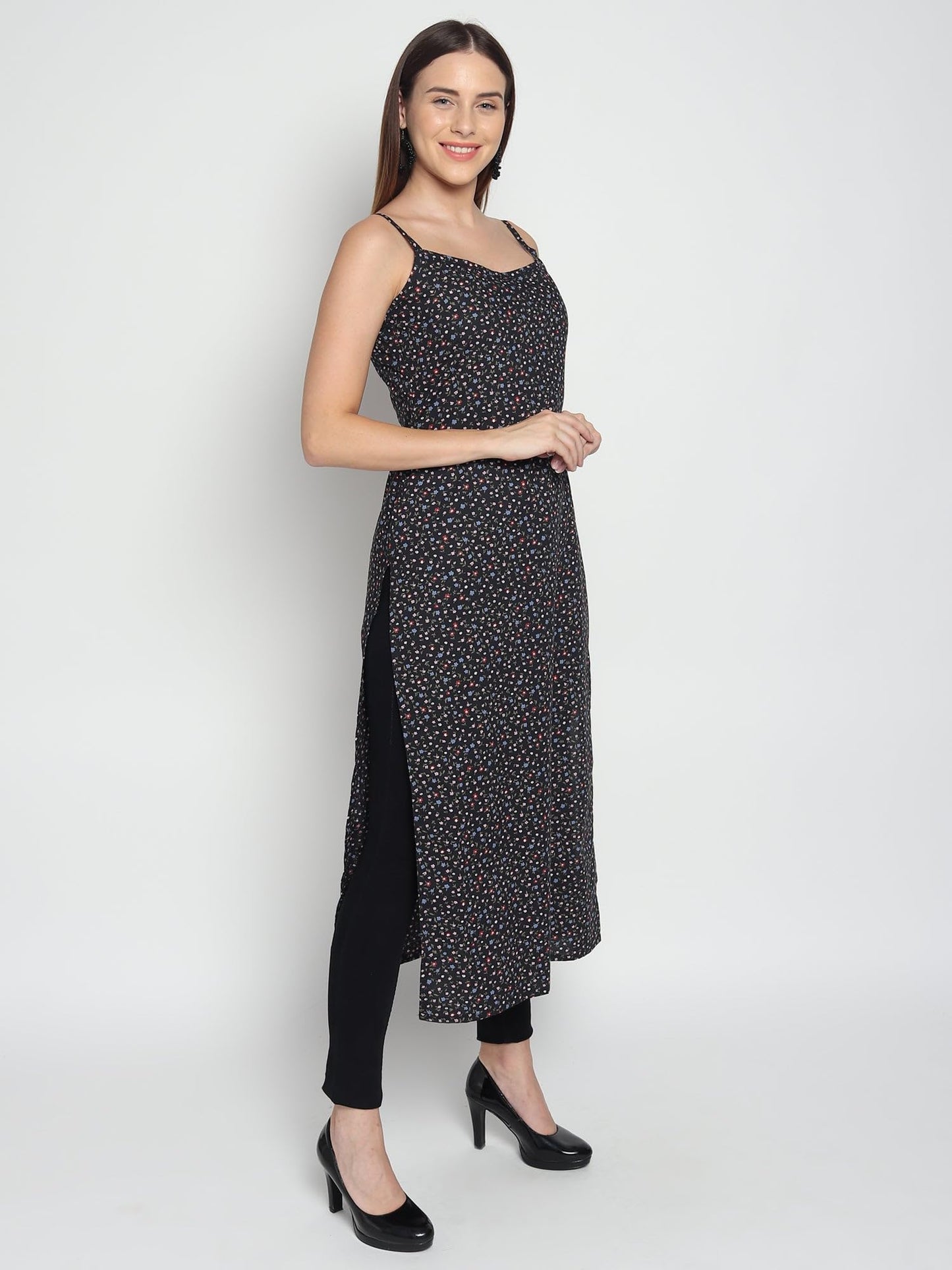 PATLANI Womens Crepe Full Stitched Kurti. Black
