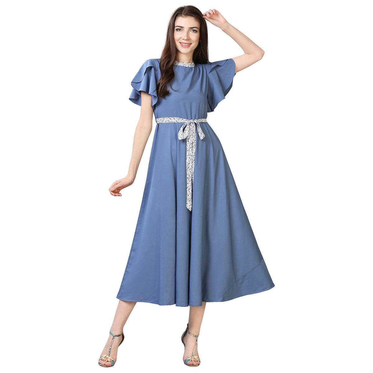 Oomph! WomenS Western & Fusion Wear Midi Dresses For Women, Beach, Blue - Md67