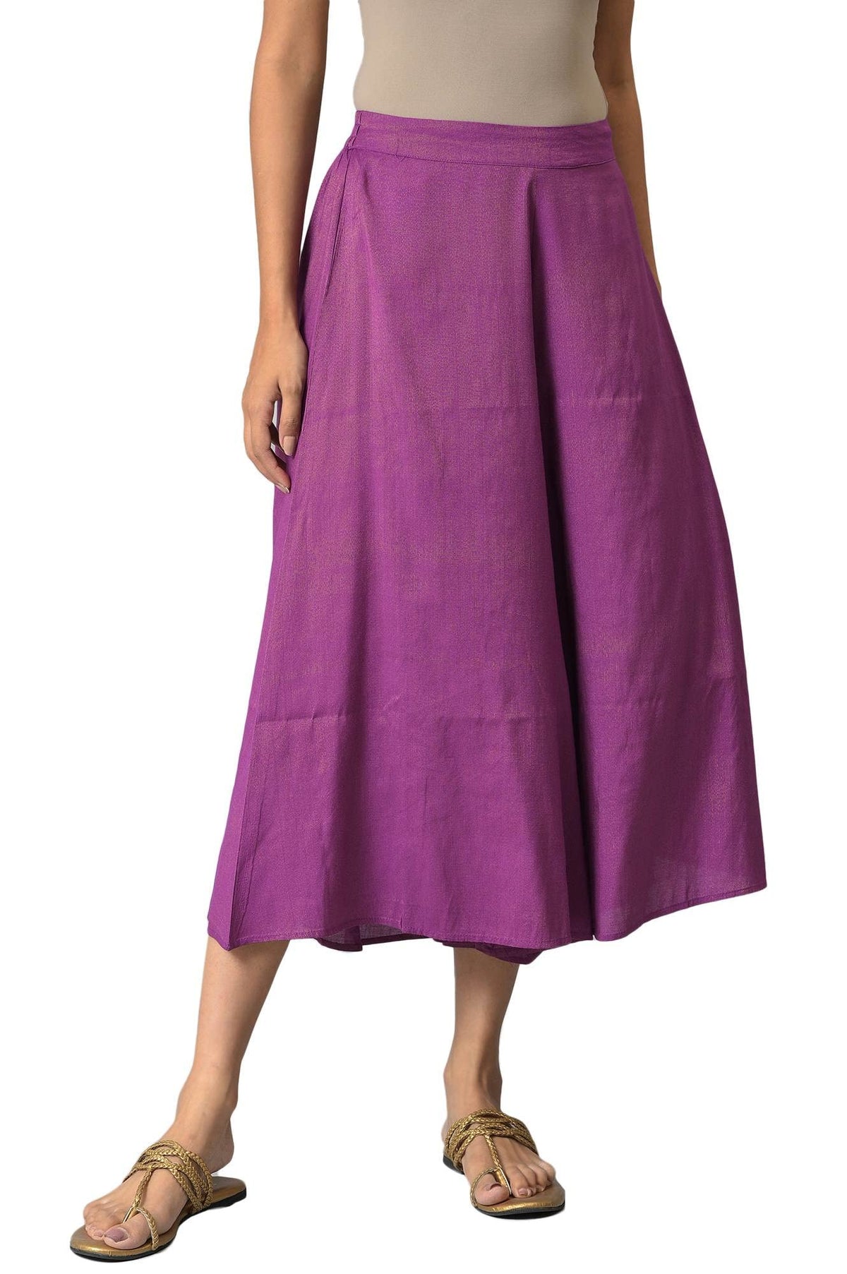 Aurelia Purple Solid Rayon Culottes Trousers for Women