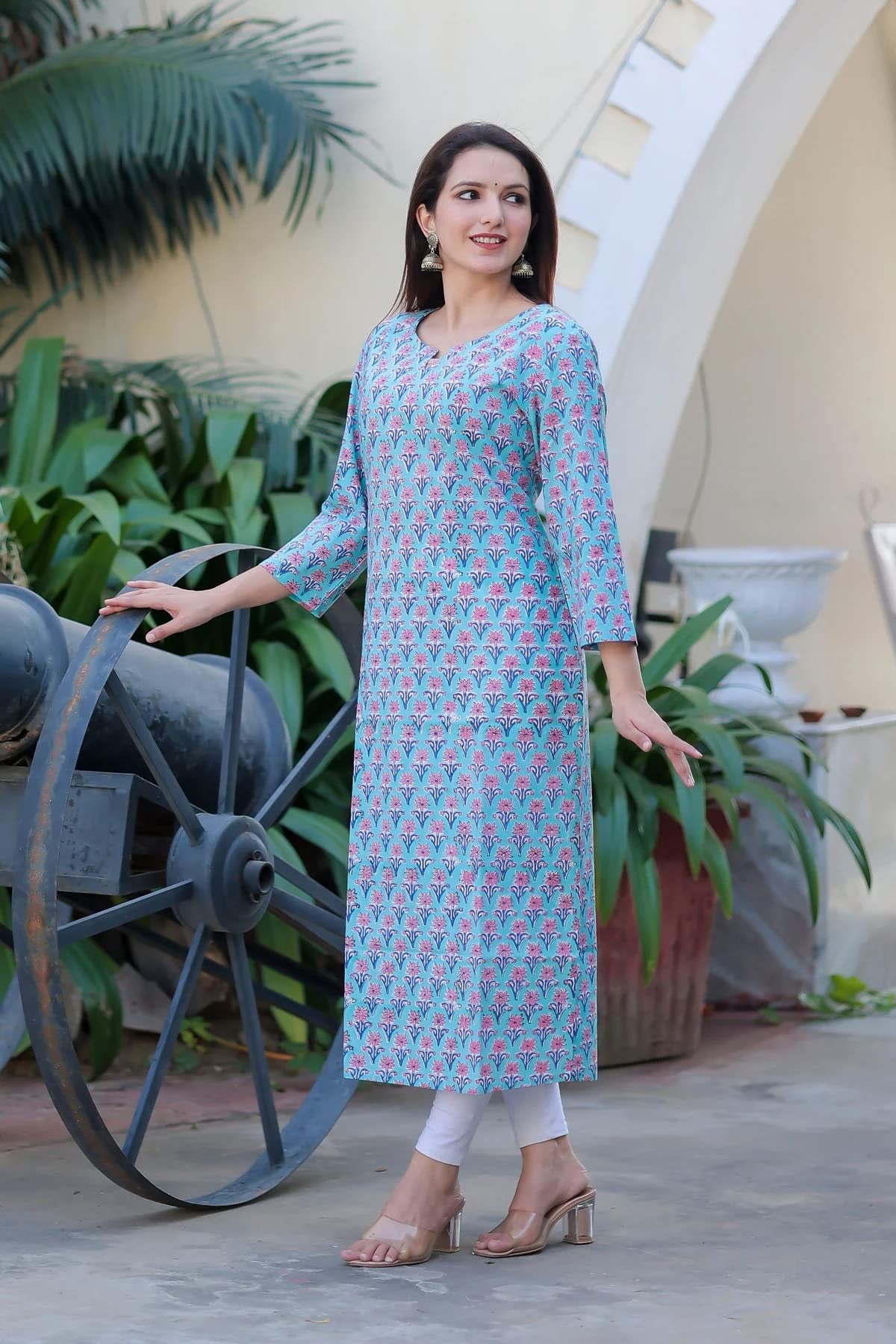 ANNI DESIGNER Women's Cotton Blend Traditional Straight Printed Kurta (Shabar Blue)