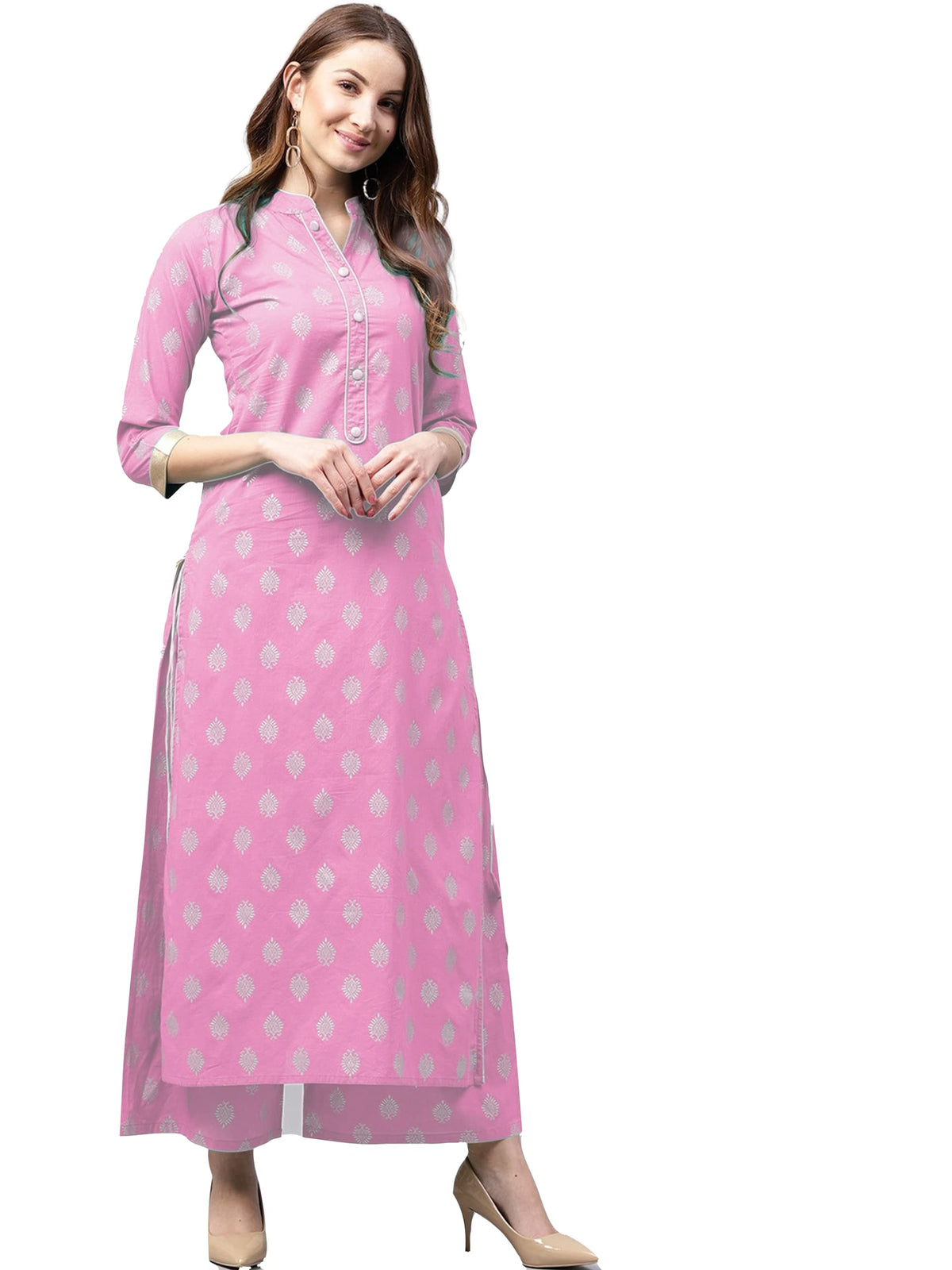 ANNI DESIGNER Womens Cotton Straight?urta with Palazzo (KUR103)