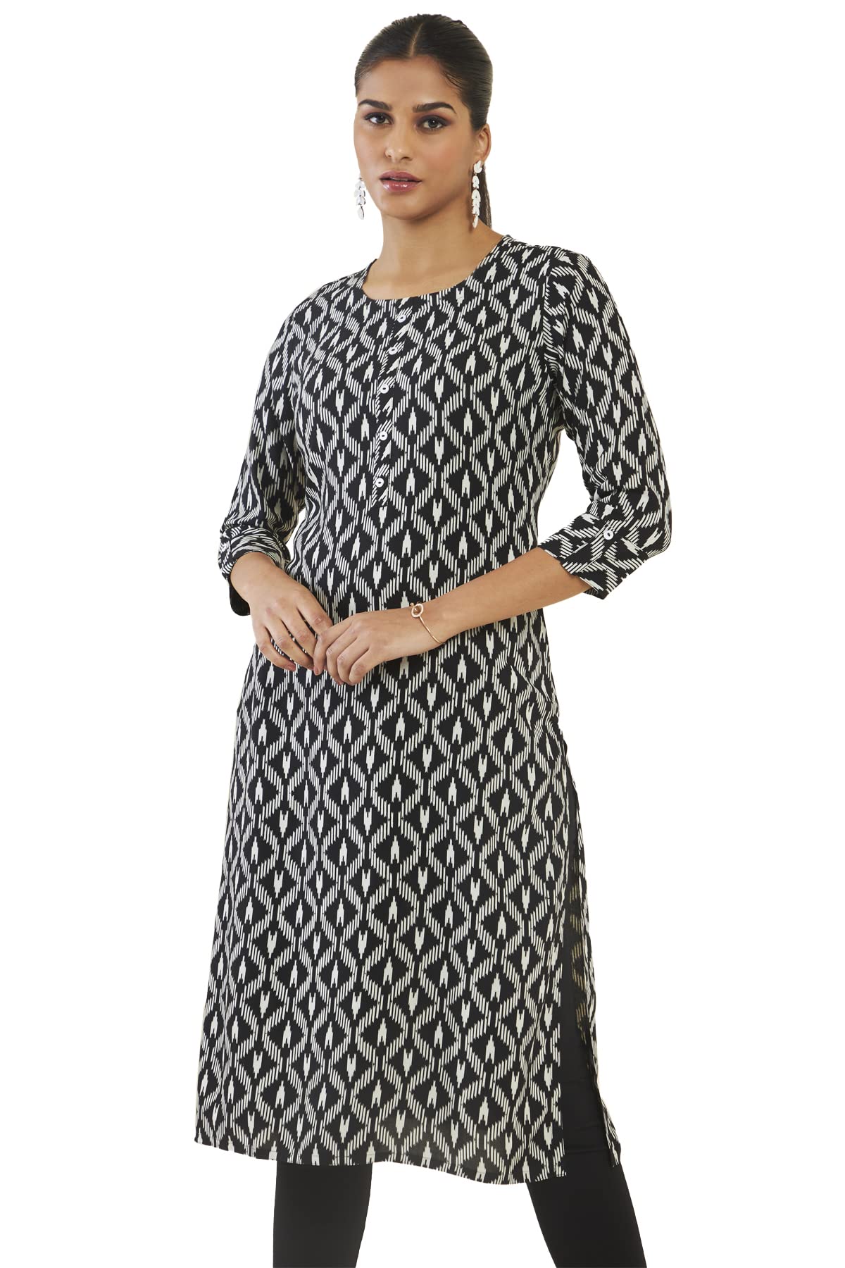 Soch Women Black Rayon Geometric Kurta