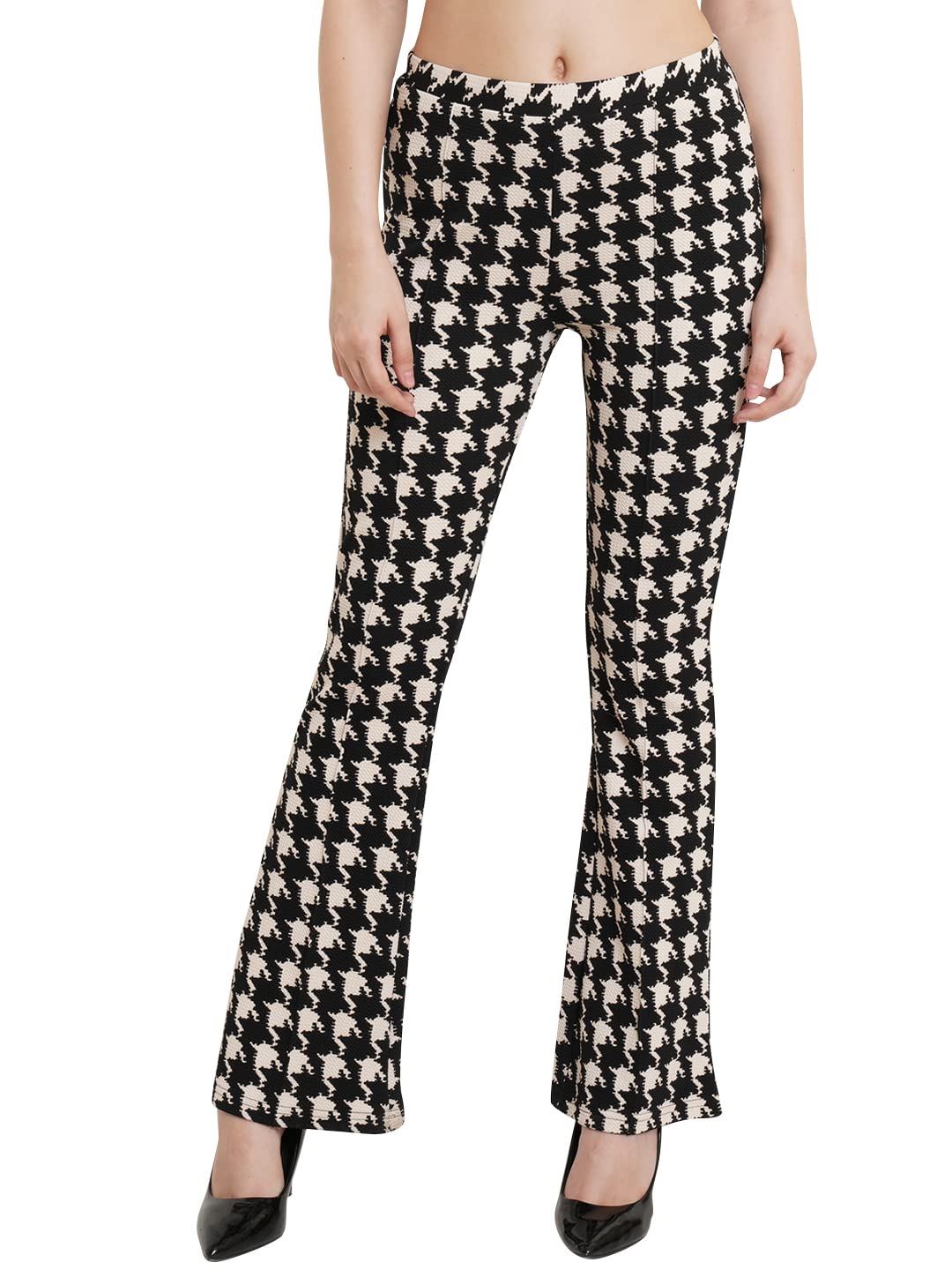 POPWINGS Black & White Printed Mid Rise Women Trouser