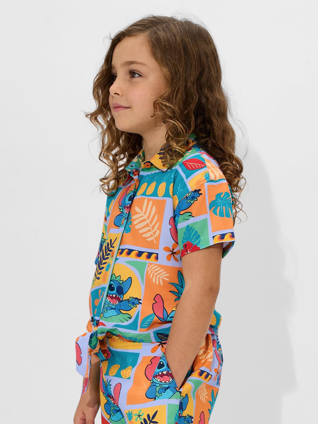 The Souled Store Lilo & Stitch: Pineapple Girls Young Girls Short Sleeves Collared Neck Button Front Multicolor All Over Printed