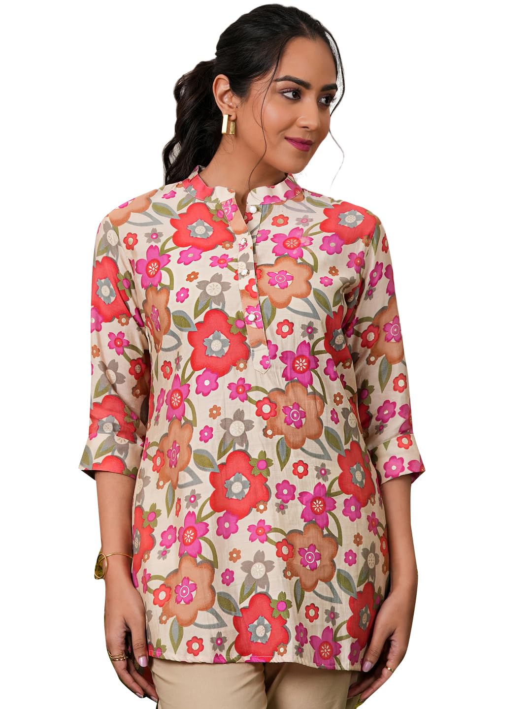 Libas WomenS Printed A-Line Kurtis (37075_Cream