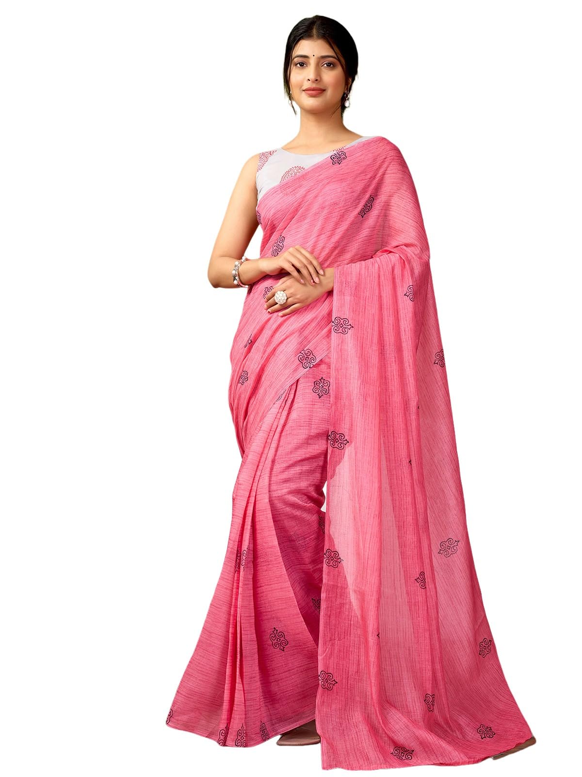 Satrani WomenS Chanderi Cotton Printed Ready To Wear One Minute Pre Pleated Readymade Saree With Unstitched Blouse Piece (32Rs3