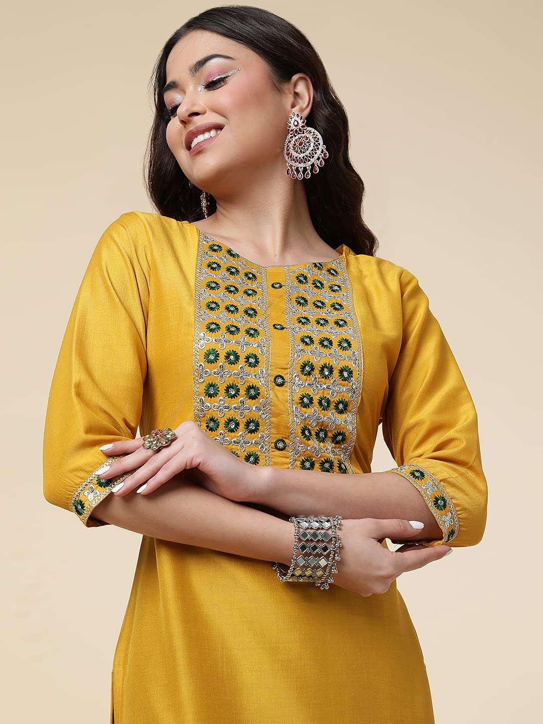 Shiv Textiles Silk Embroidered Kurta Set For Women (224-Yellow-Xxl)