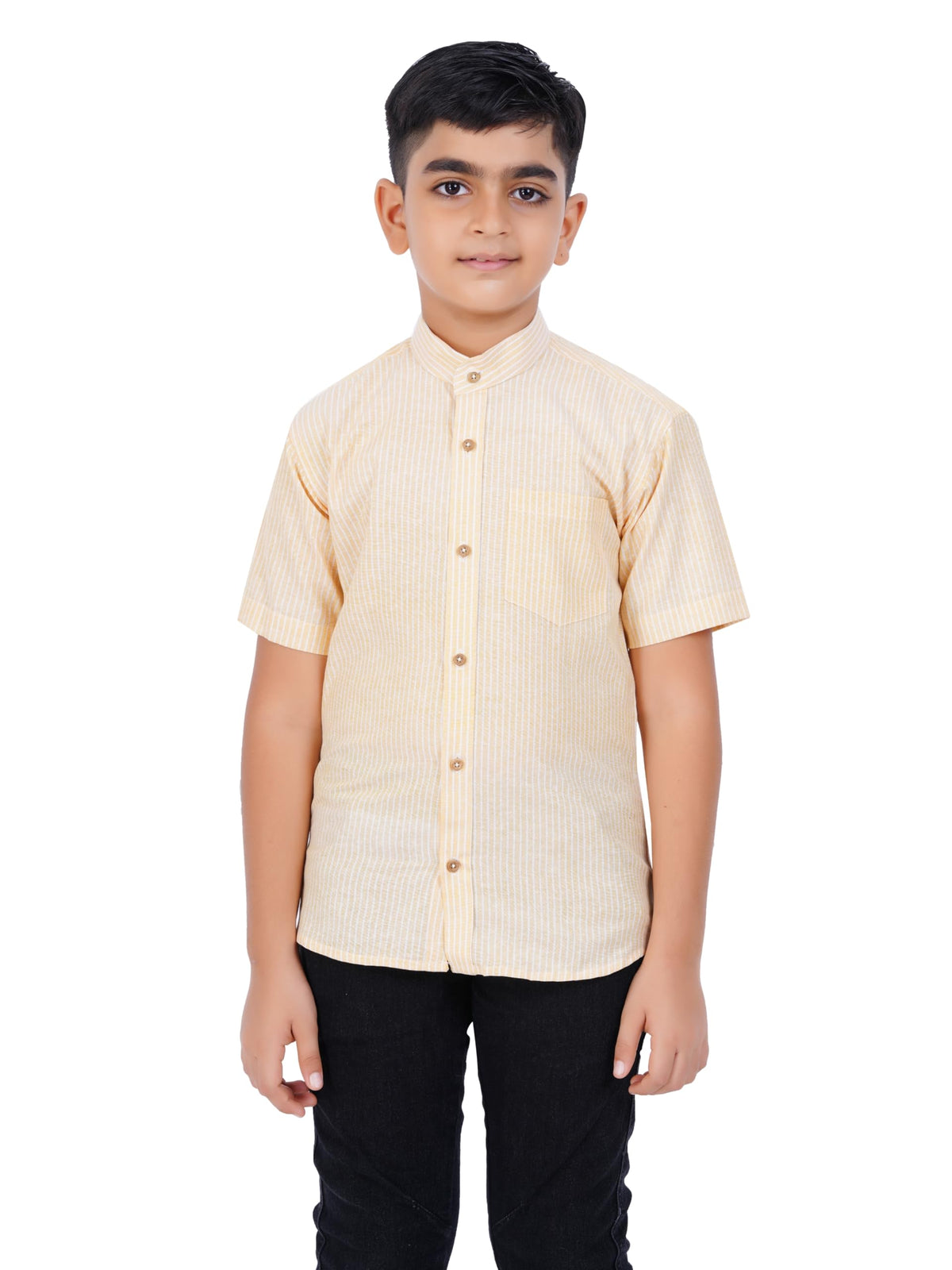 PRAKASAM COTTON Boys Striped Half Sleeve Mandarin Collar Shirts, Shirts for Boys