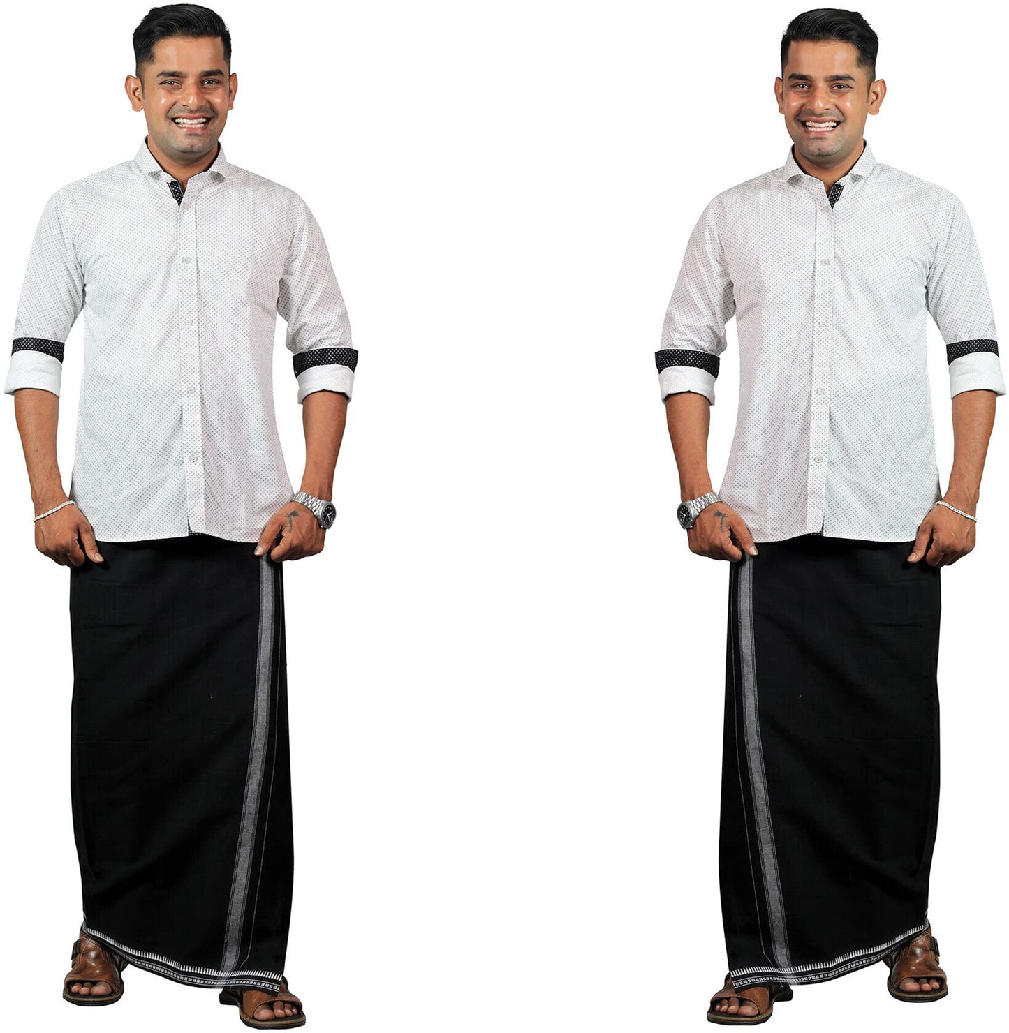 Prakasam Cotton Mens Kerala Thalapathi Border 2Way Pocket (Right &Left Side) Flexi Size (Adjustable) Colour Dhoti With 2 Side Po