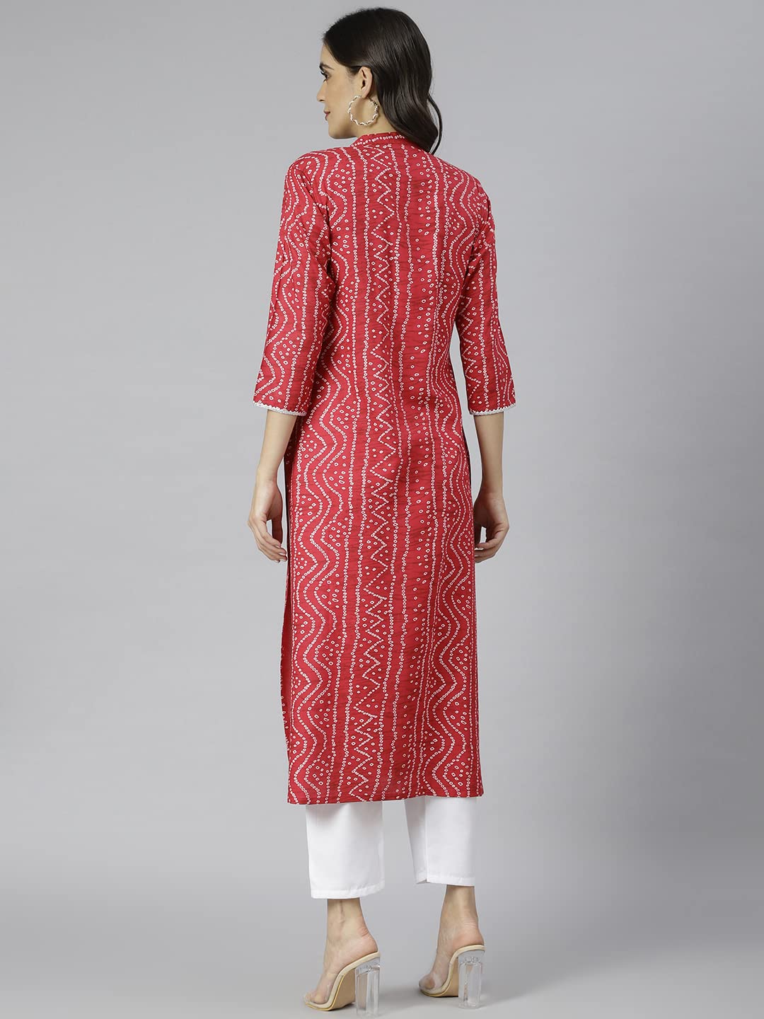 ANNI DESIGNER Women's Cotton Blend Straight Bandhi Printed Kurta (Bandhu)