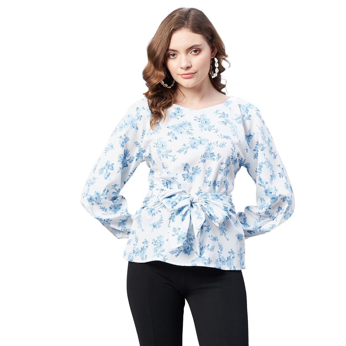 Rare Women Casual SkyBlue Colour V-Neck Solid Regular Top
