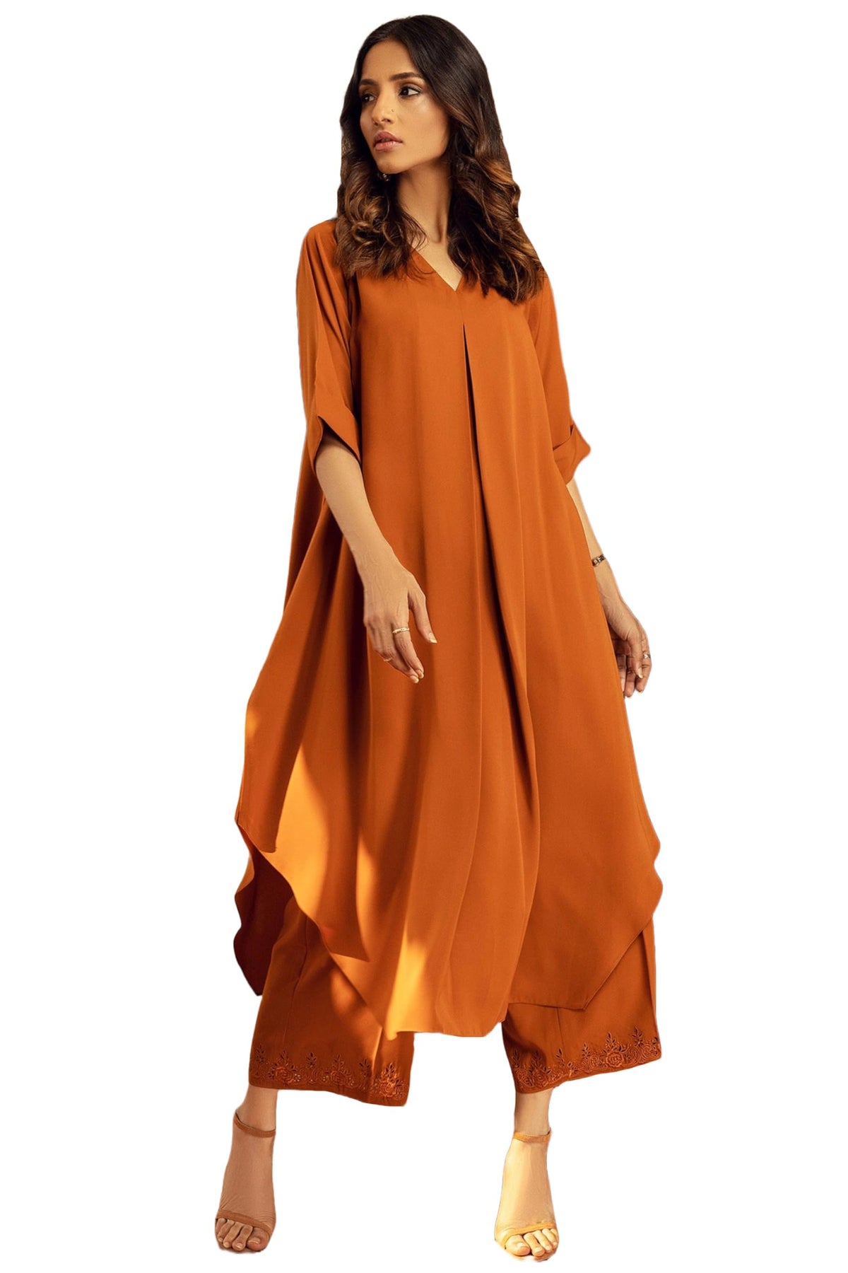 ANNI DESIGNER | Womens Pure Cotton Rust Co-ord Set | A-Line Kurta with Pants | Ethnic Two Piece Set | Casual & Office Wear Coord Set for Women | Stylish Dress