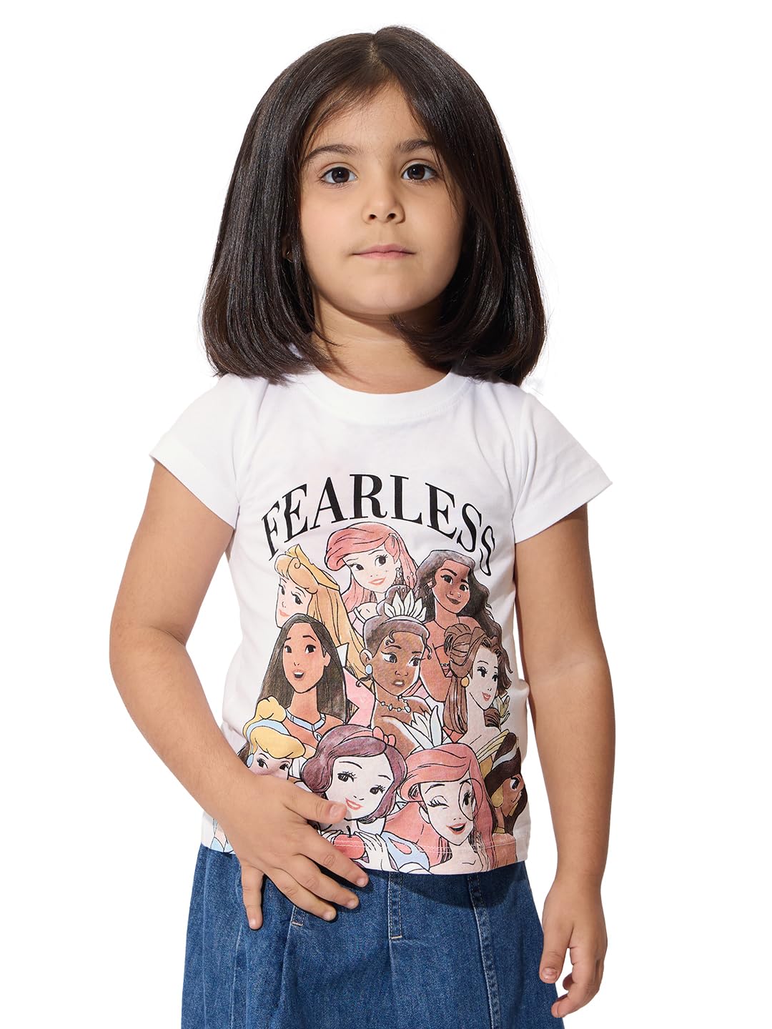 The Souled Store Official Disney Originals: Fearless Princess Girls Short Sleeves Round Neck Green Graphic Printed Regular Fit C