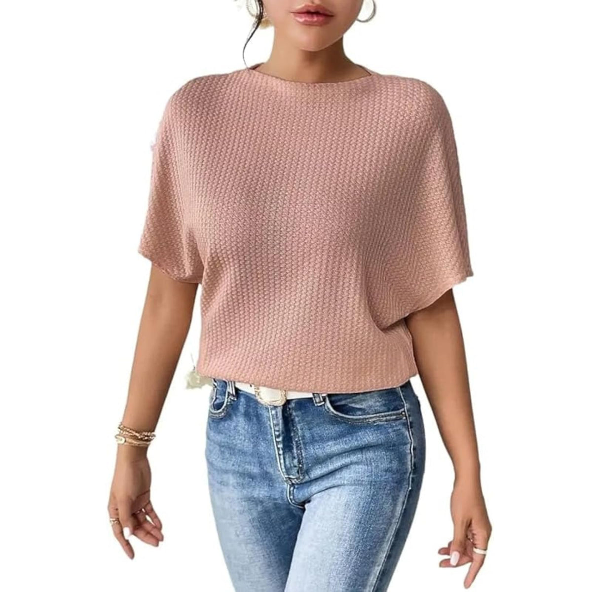 Trillmixa WomenS Reversible Waffle Top | Self Design | Boat Neck | Batwing Sleeves | Super Soft, Stretchable Cotton | Casual, Co